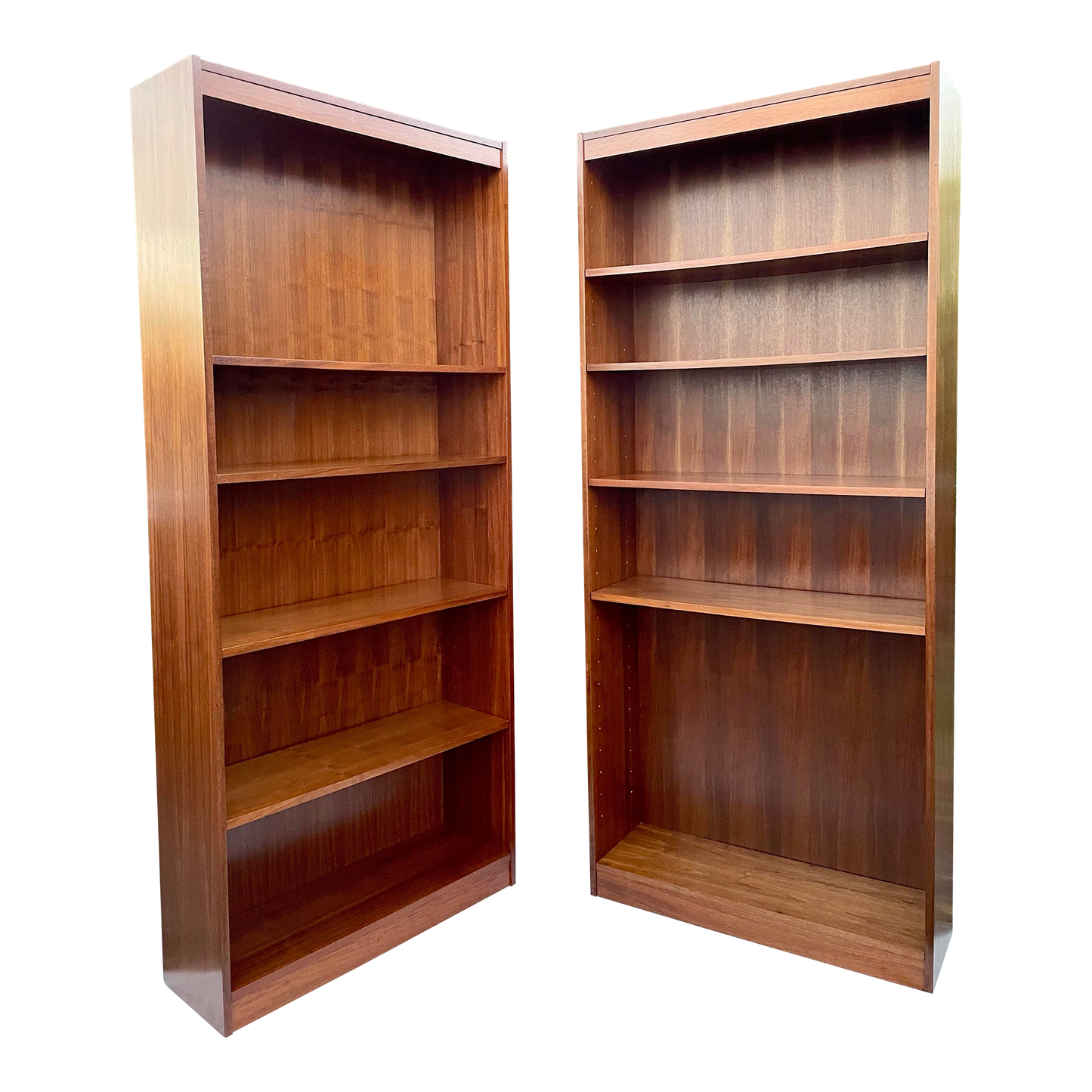 Mid-Century European Modern Bookcase With Adjustable Shelves in Walnut - Set of 2