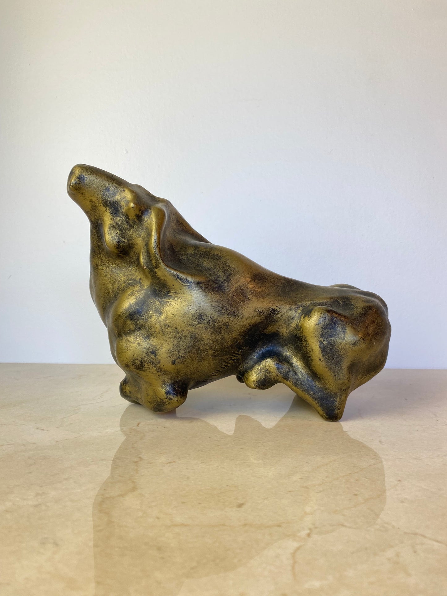 Signed Mid-Century Modern Brutalist Ceramic Bull Sculpture by Boštjan Putrih, 1970s