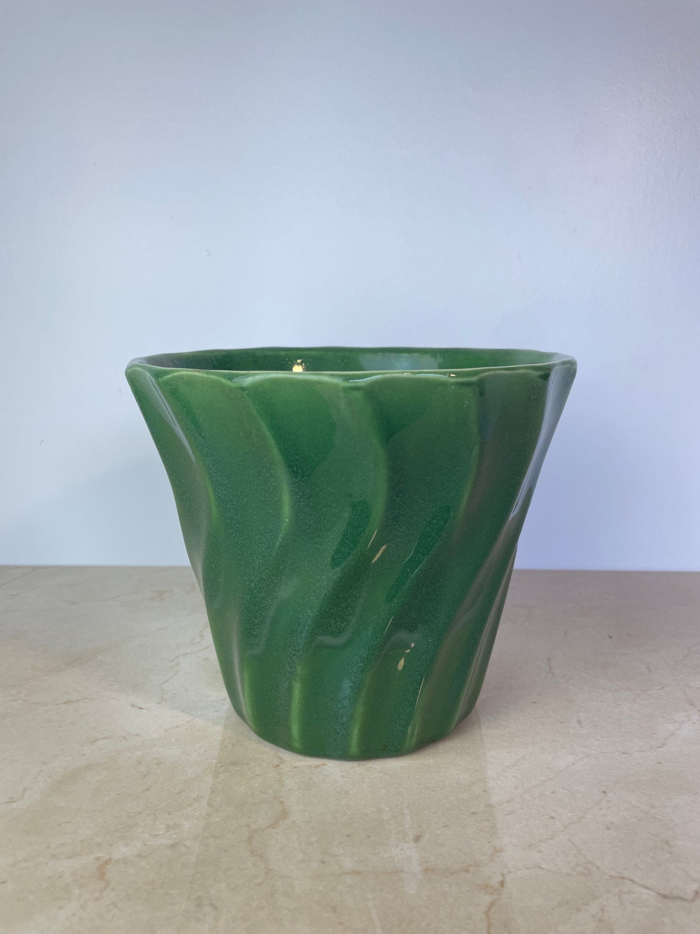 Vintage Bauer Pottery Swirl #6 Green Planter, Los Angeles