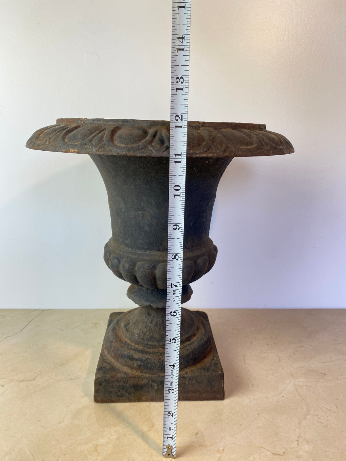 Antique Cast Iron Campana Garden Urn, Egg-and-Dart Rim