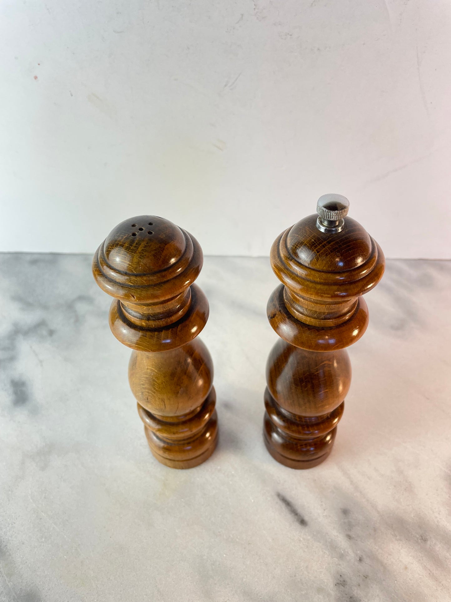 Mid Century Vintage Solid Turned Hardwood Salt Shaker & Pepper Grinder Set – Made in Japan