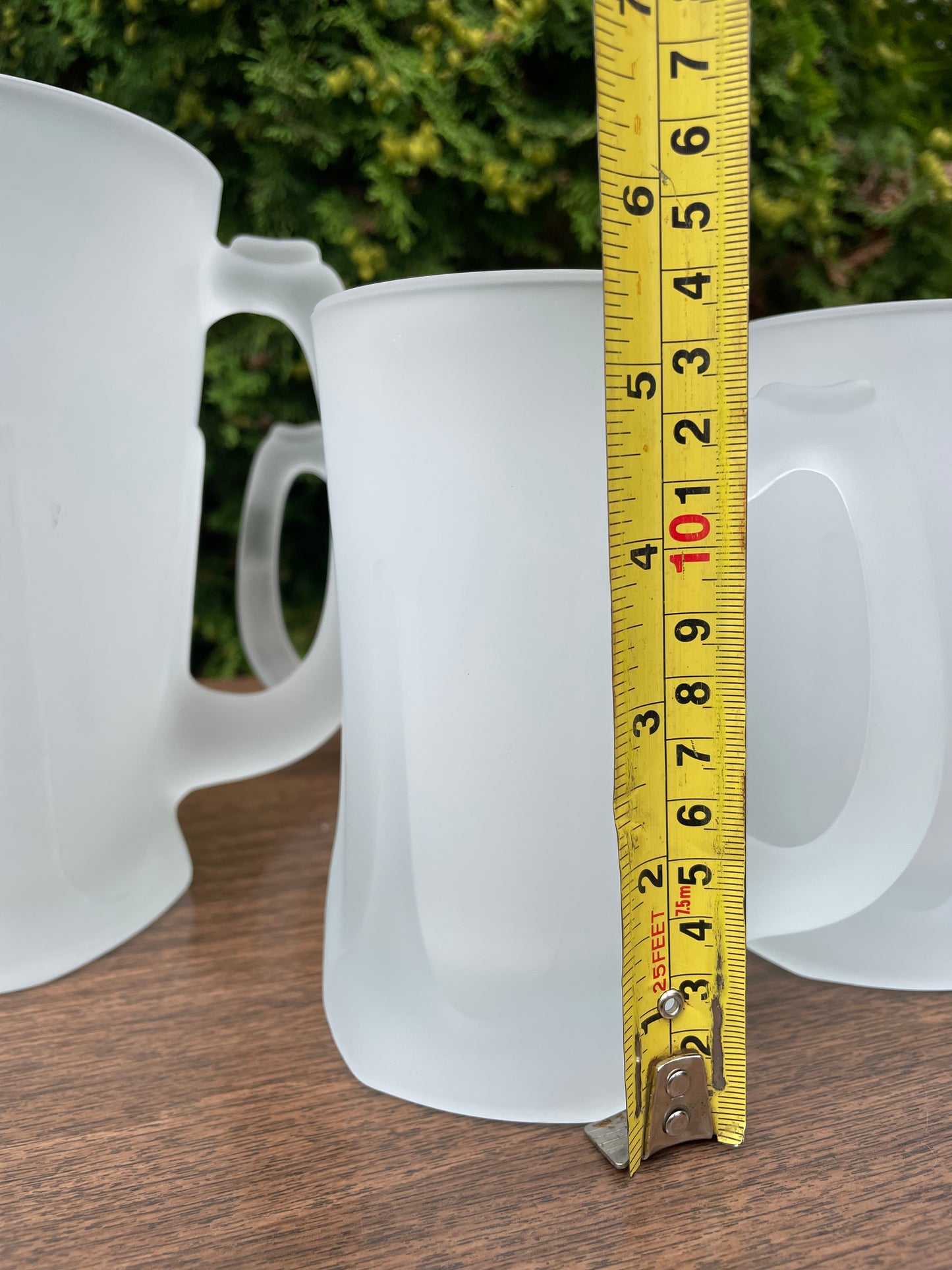 1970s Mid-Century Modern Frosted Sculpted Glass Pitcher & Mugs - Set of 5