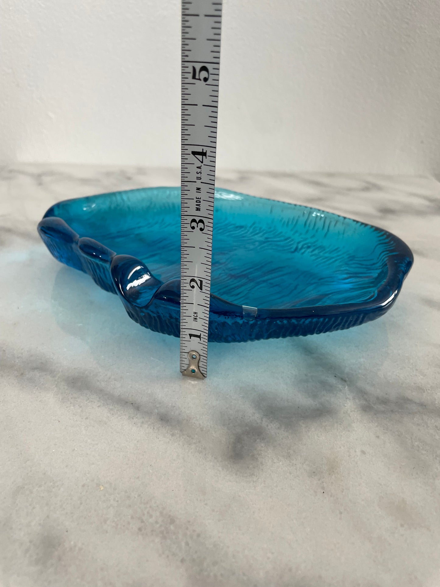 Mid-Century Blenko Sapphire Blue Amorphous Heavy Glass Tray Catchall