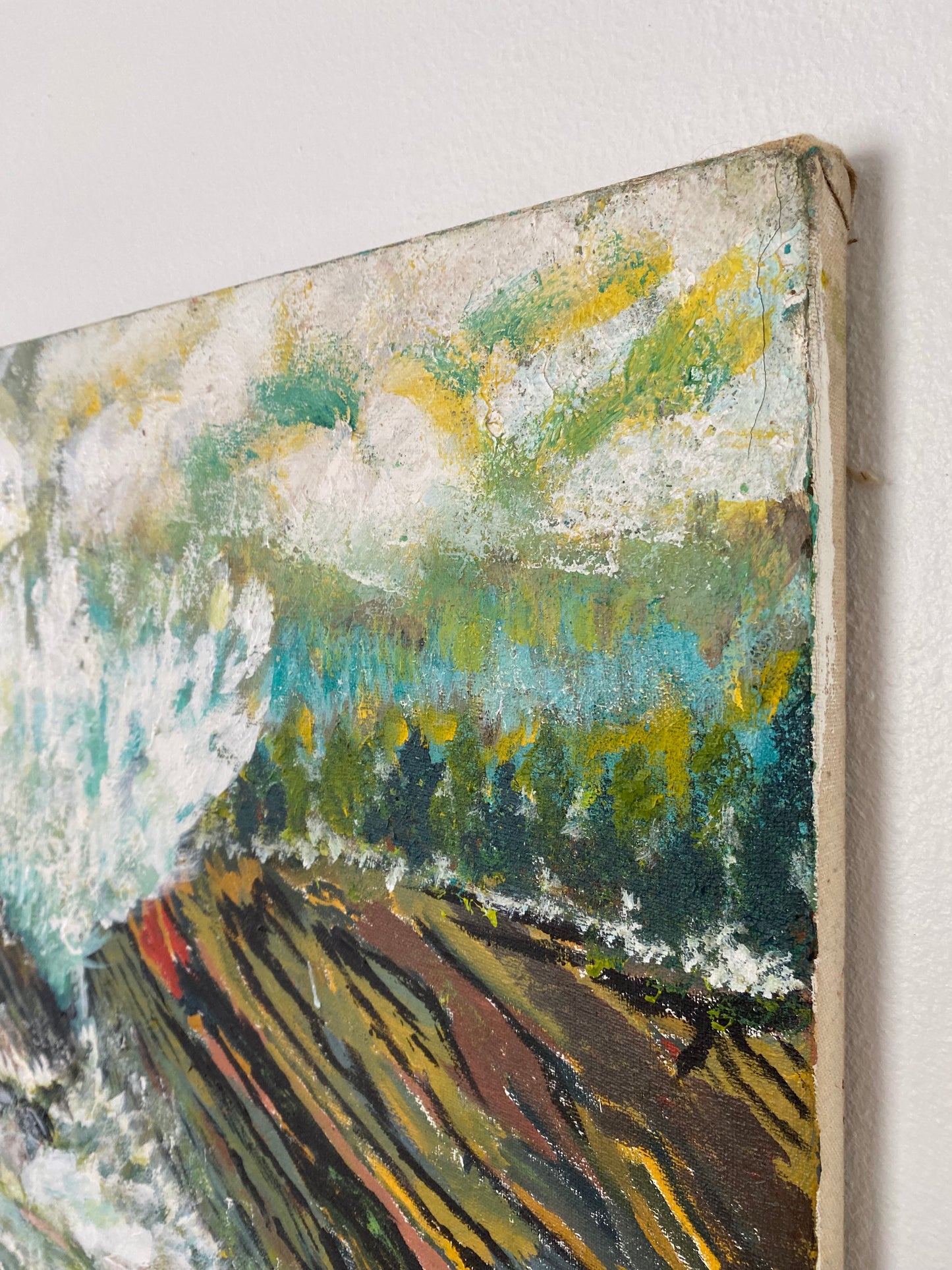 Vintage Abstract Seascape Oil Painting on Canvas — Expressive Coastal Modern Ar