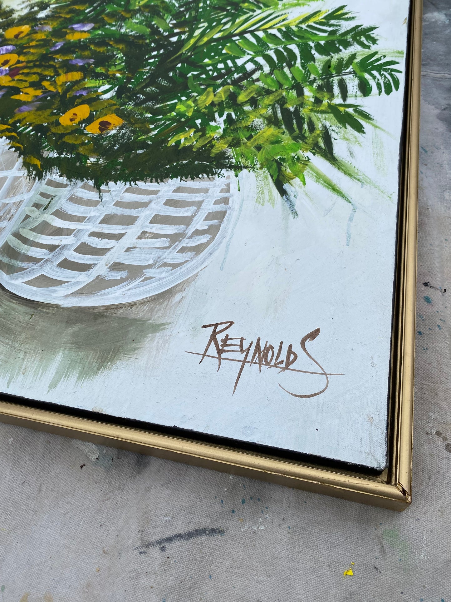 Oversized 40" Lee Reynolds "Three Botanical Baskets" Vanguard Studios Oil Painting