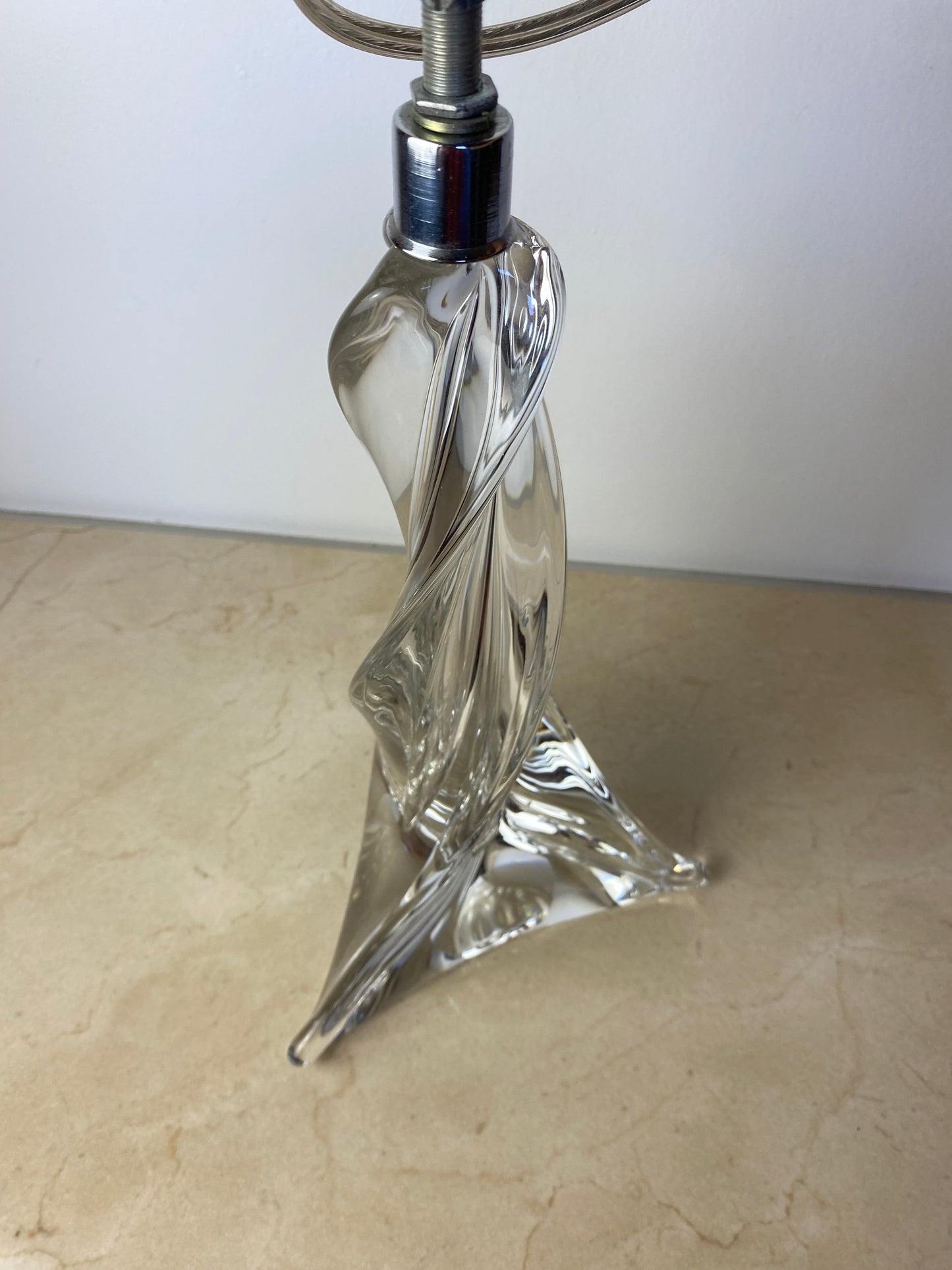 Maison Saint Louis France Twisted Crystal Table Lamp, Signed French Mid-Century Modern Lighting