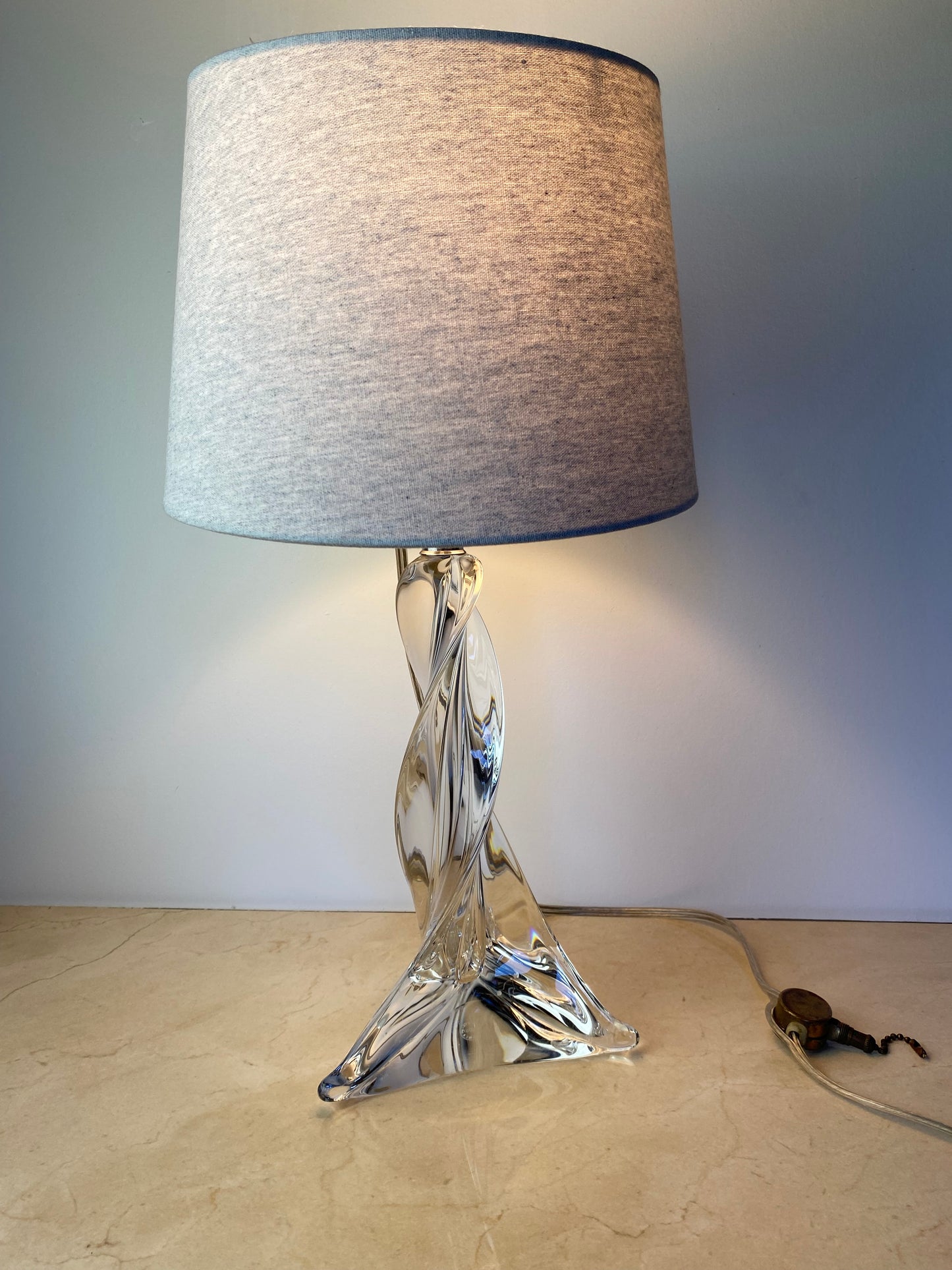 Maison Saint Louis France Twisted Crystal Table Lamp, Signed French Mid-Century Modern Lighting