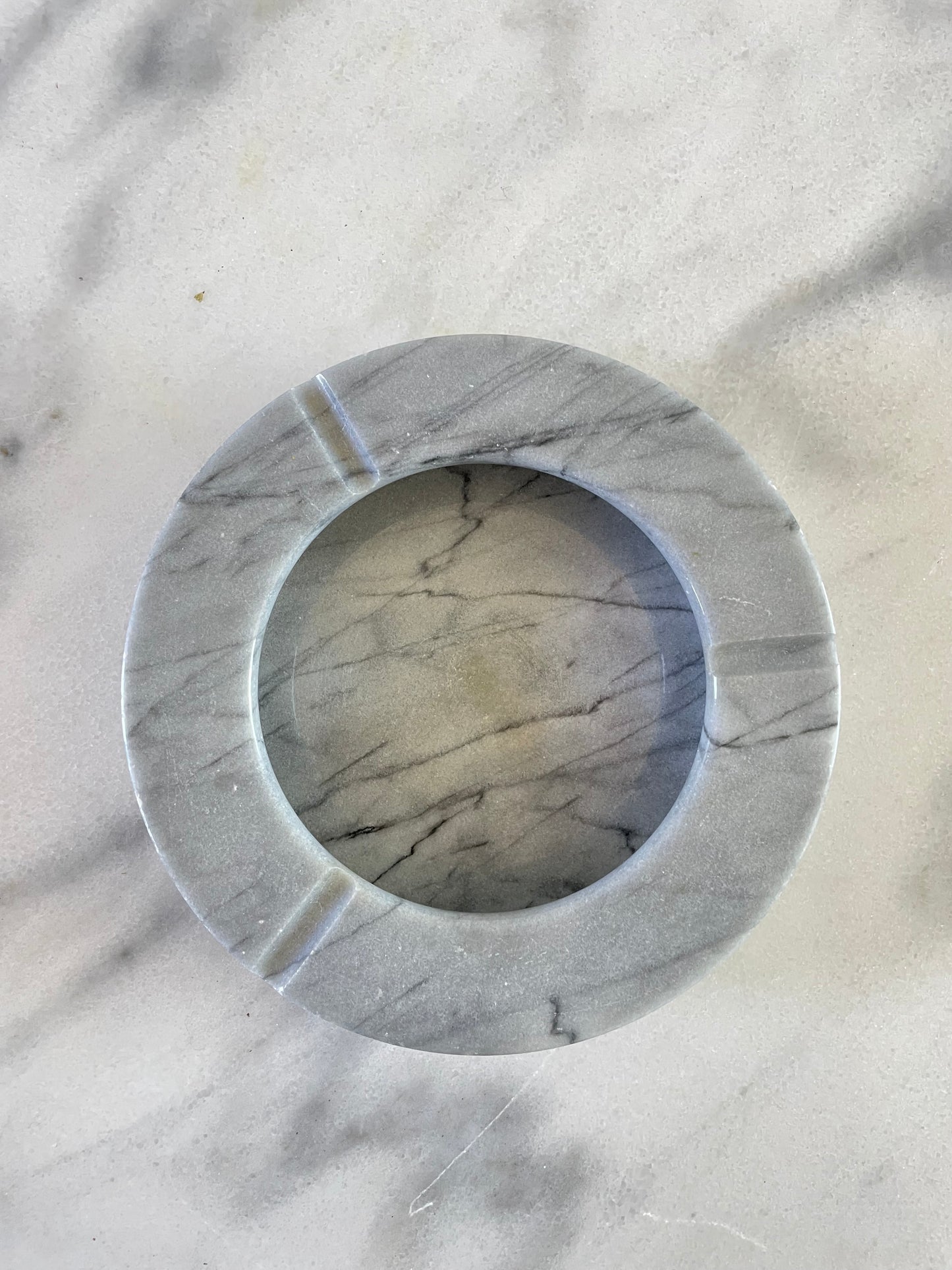 Vintage Modernist Light Gray Marble Cylinder Catchall/Ashtray