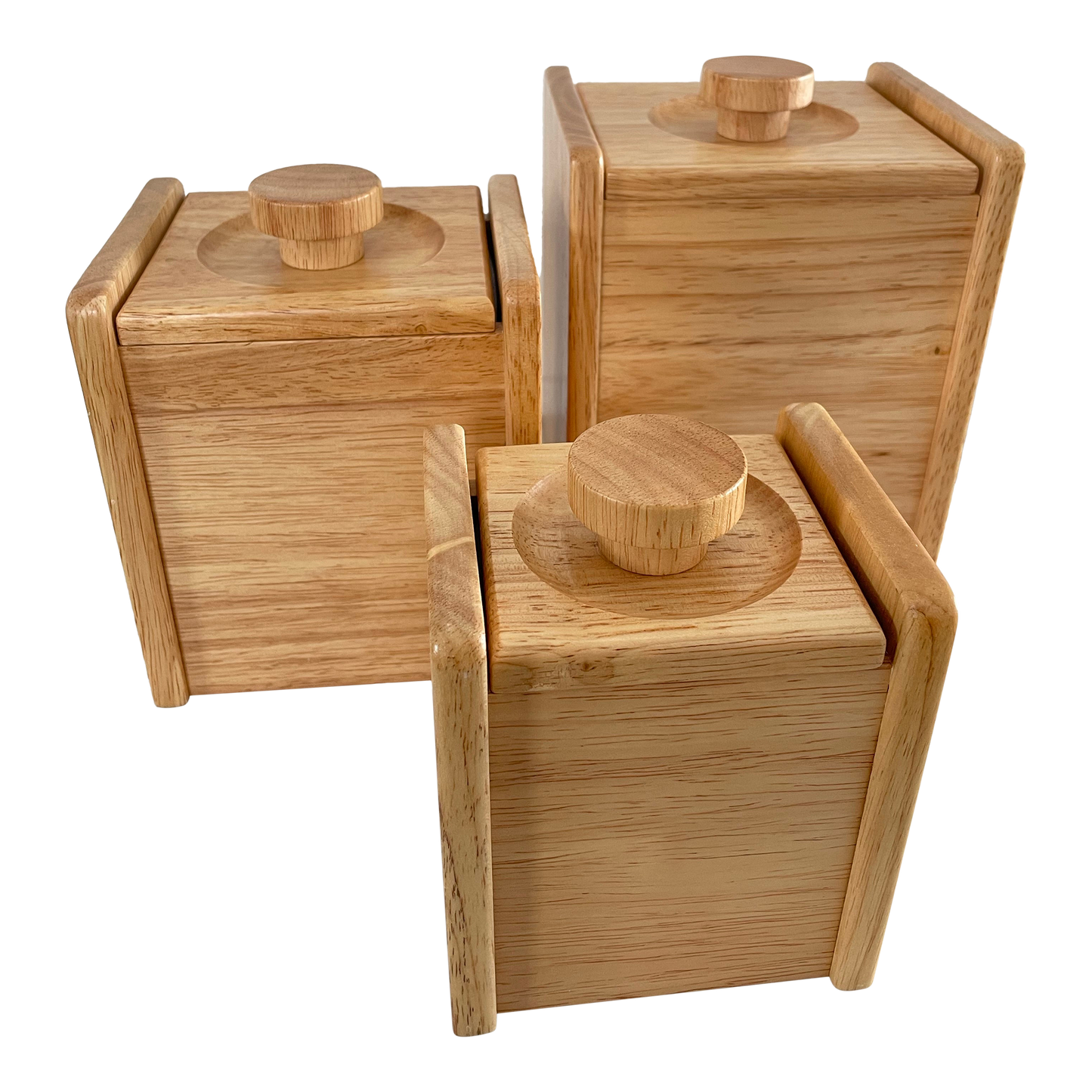 Vintage White Oak Canisters Kitchen Storage - Set of 3