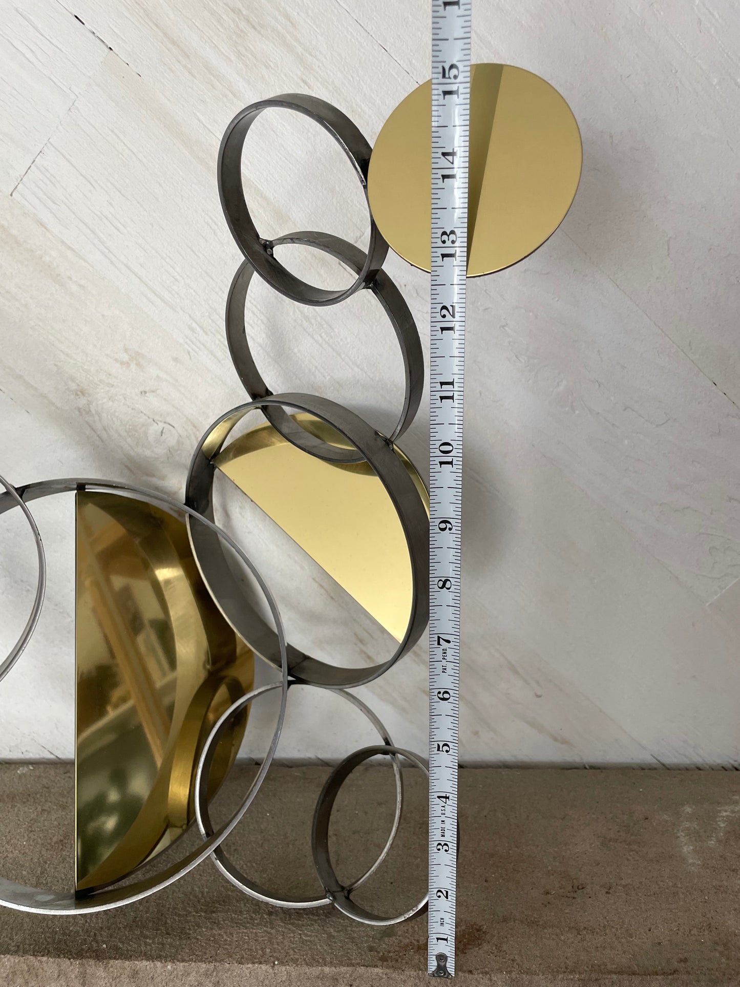 1990 Signed C. Jeré 'Floating Rings' 35" Metal Wall Sculpture, Mid-Century Modern