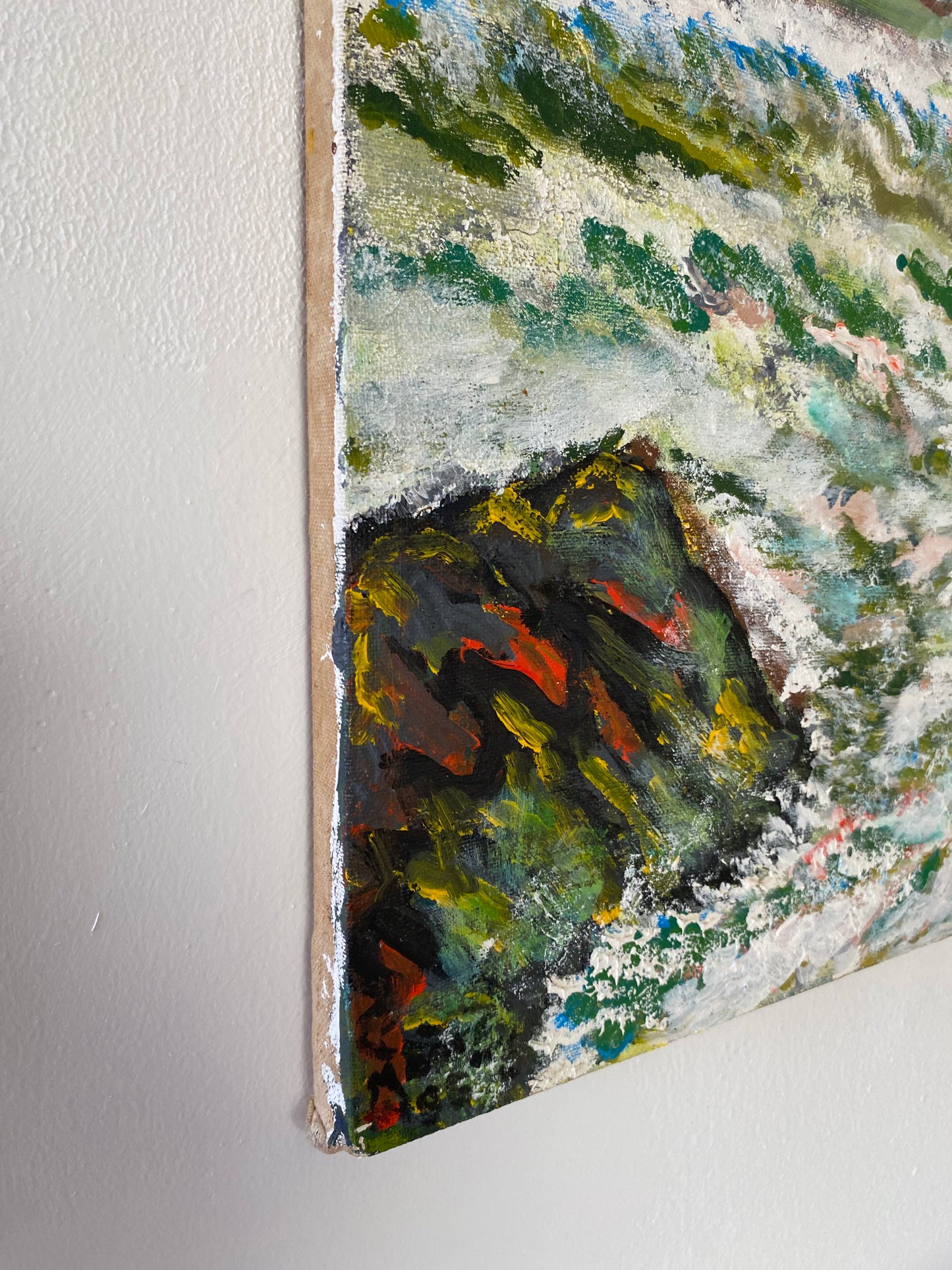 Vintage Abstract Seascape Oil Painting on Canvas — Expressive Coastal Modern Ar