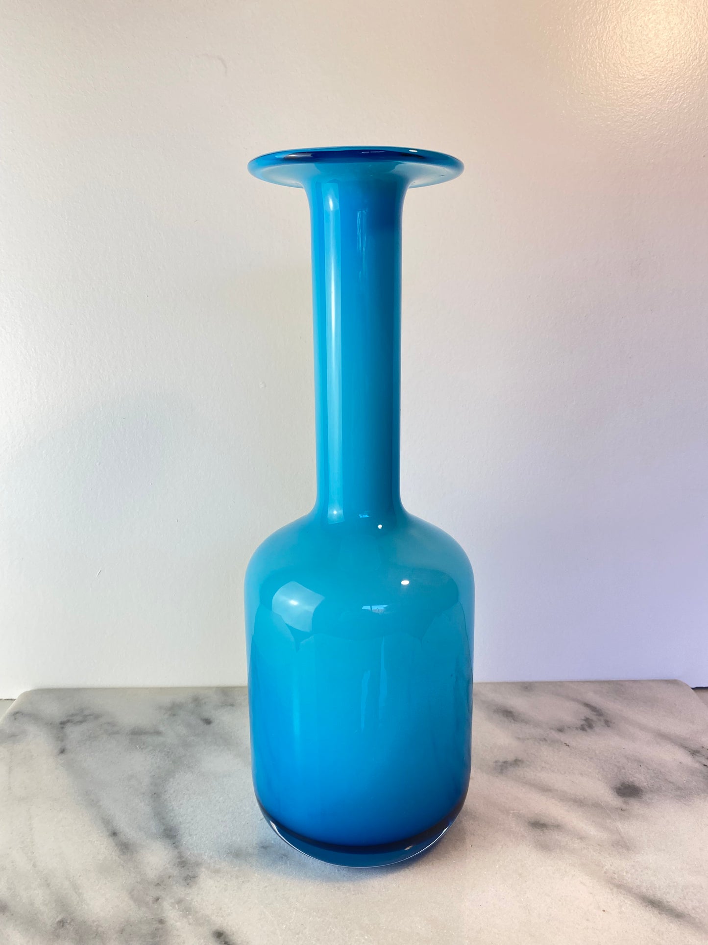 Otto Brauer for Holmegaard “Gulvvase” Blue Cased Glass Vase — Danish Modern, 1960s