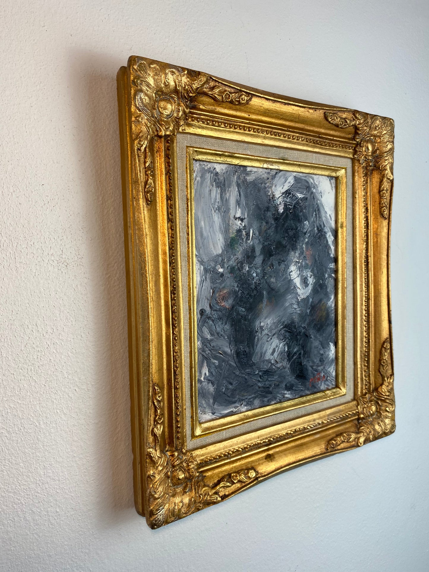Original Abstract Expressionist Oil Painting in Ornate Vintage Gilded Frame