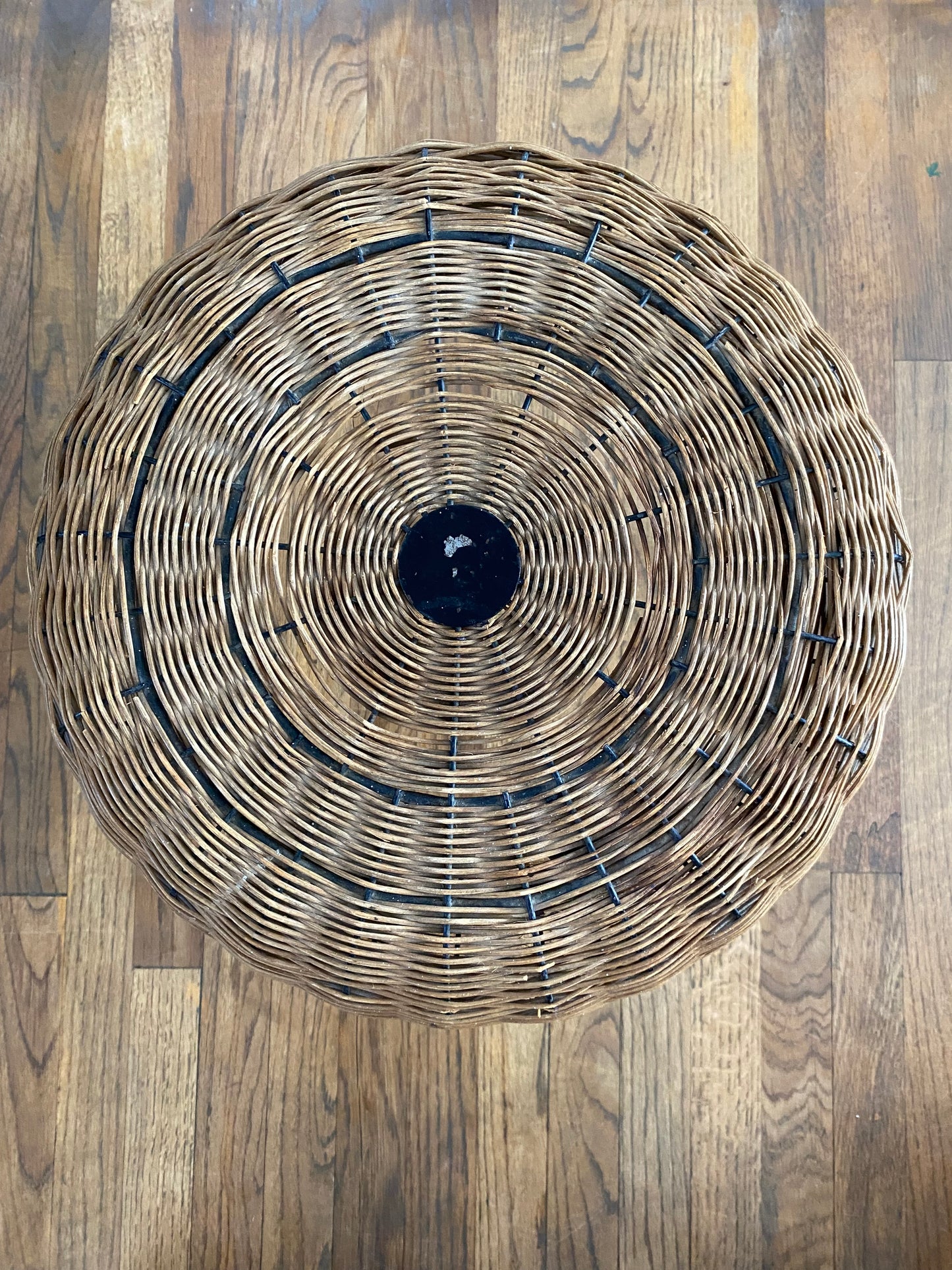 Mid-Century Modern French Woven Rattan Tripod Stool