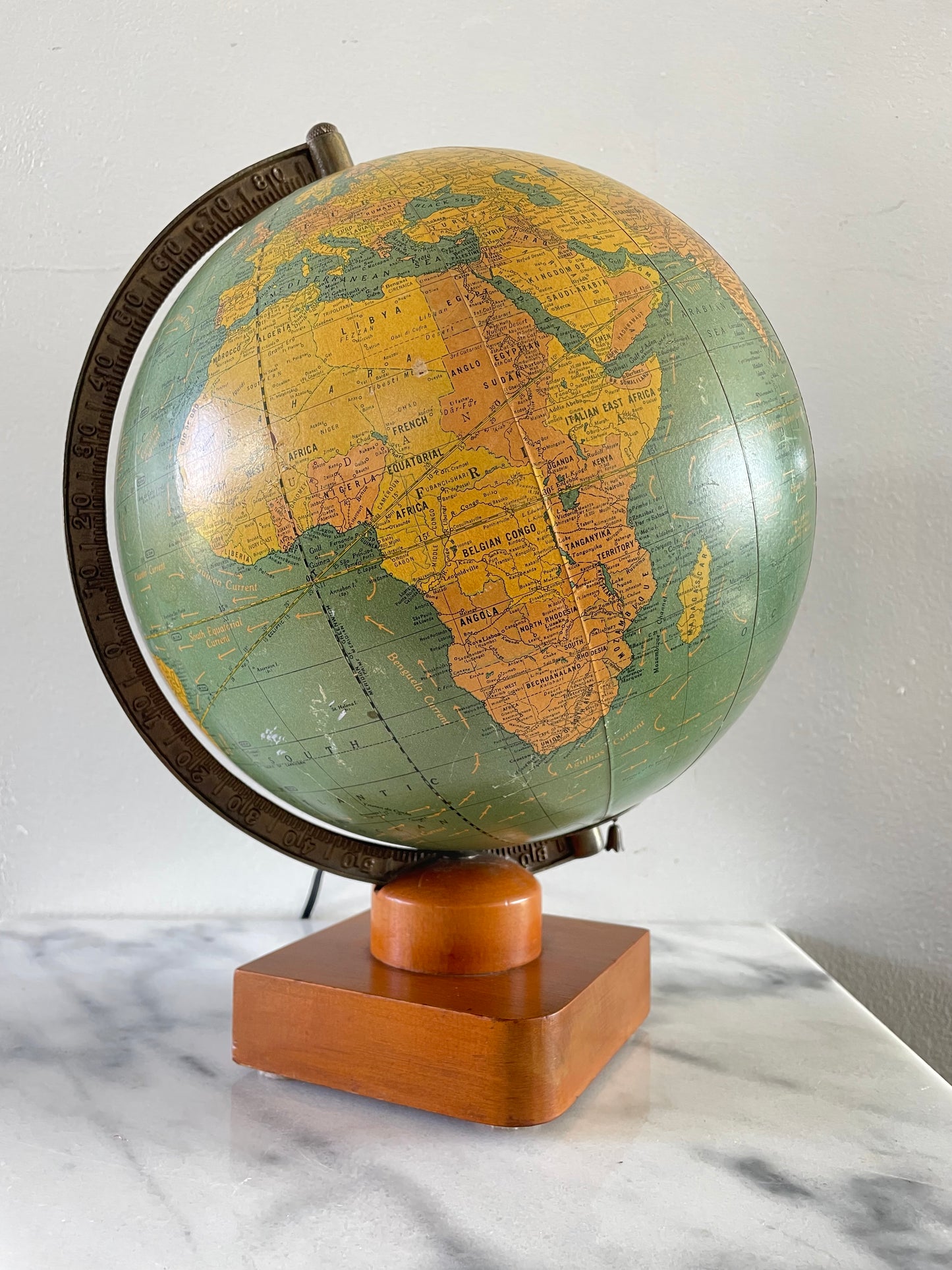 1941 George F Cram Terrestrial Glass Illuminated Globe
