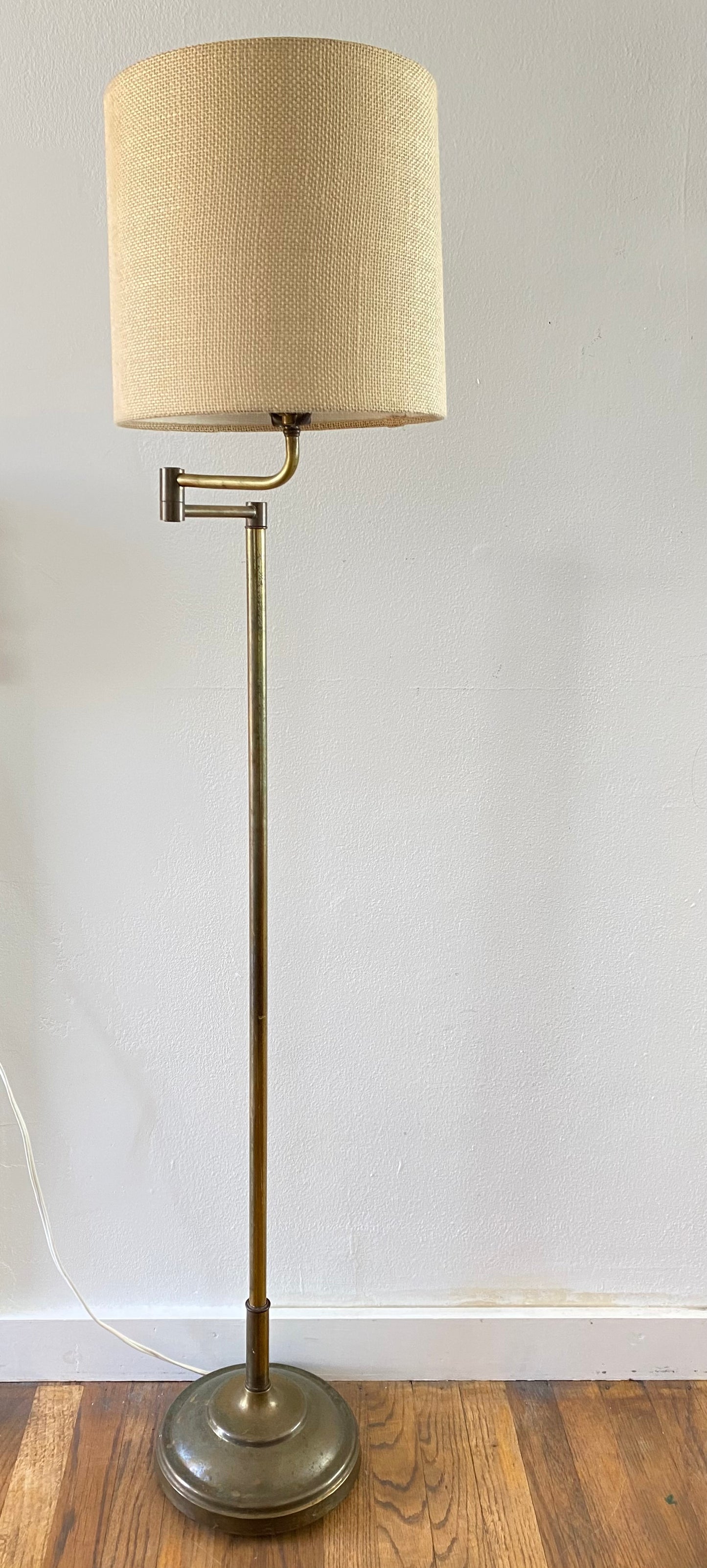 Vintage Brass Swing-Arm Library/Reading Floor Lamp