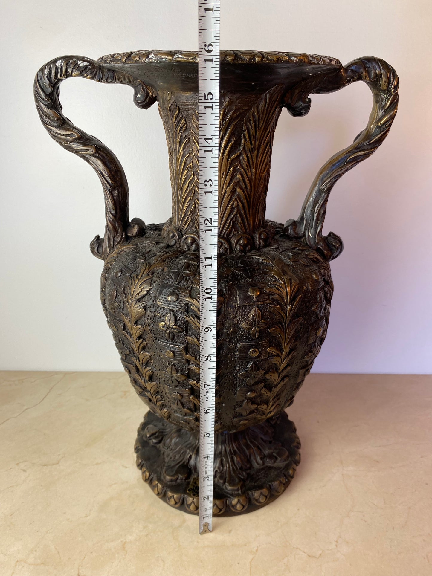 Large Italian Baroque-Style Bronze/Brass Urn With Serpent Handles