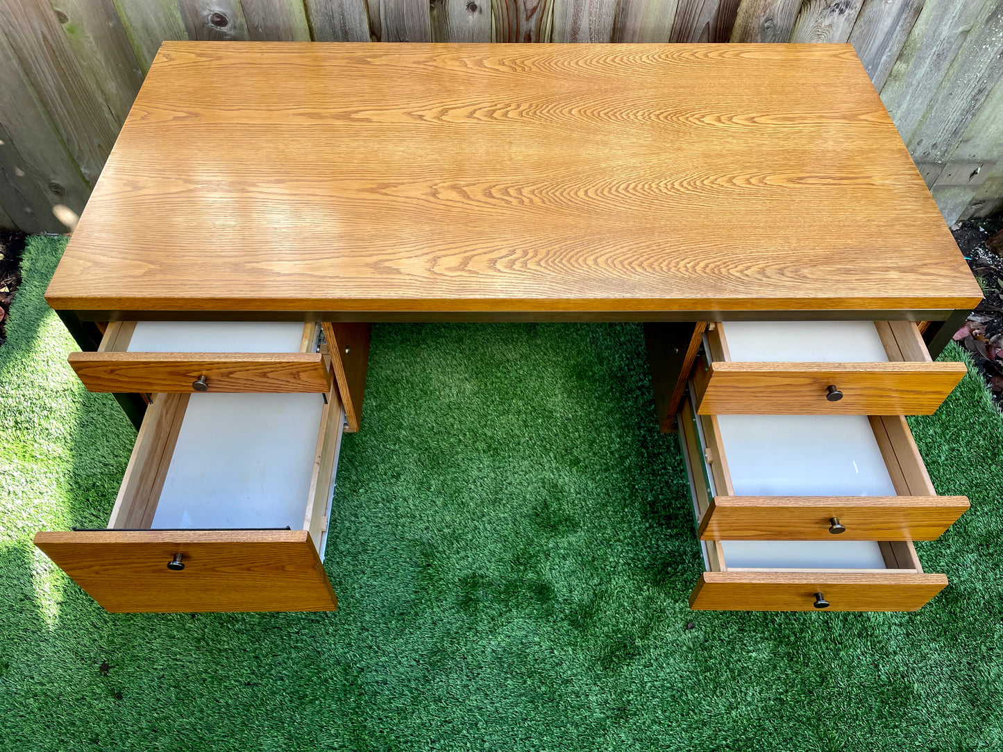 Mid 20th Century Mid-Century Modern Executive Desk in Oak and Bronze by Harry Lunstead Designs, Seattle