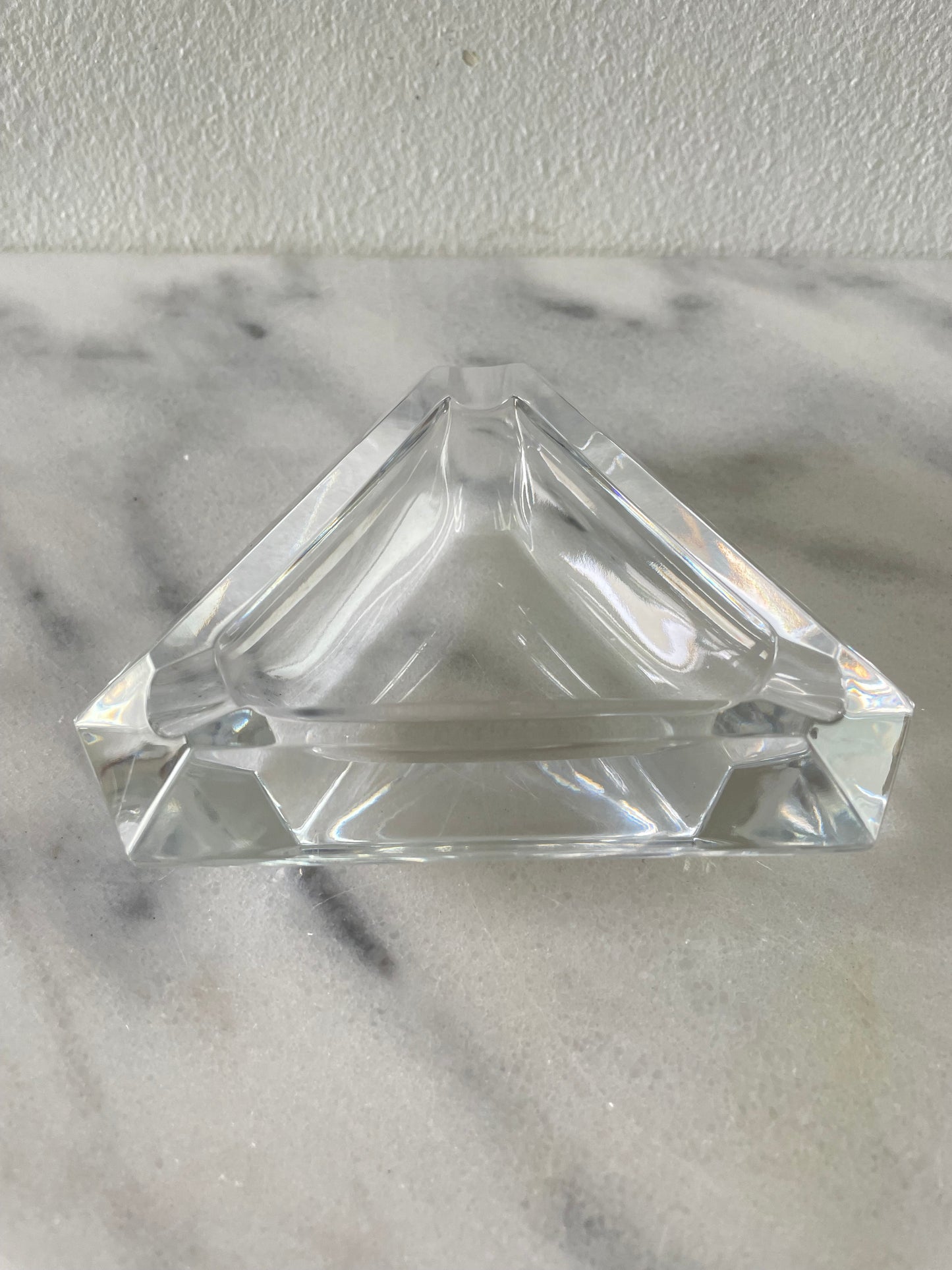Vintage Val St Lambert Crystal Glass Ashtray Faceted Triangular Shape
