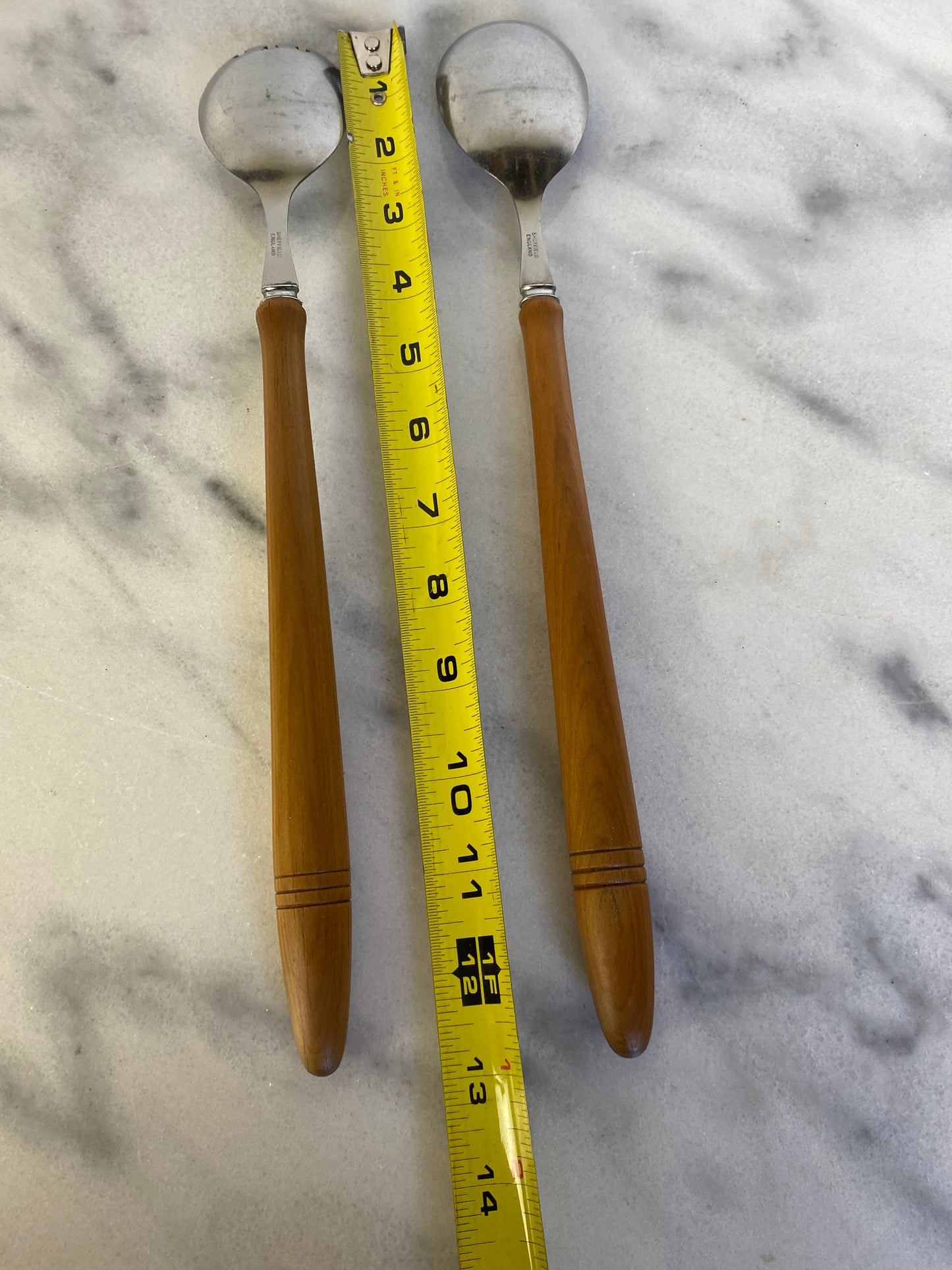 Vintage Sheffield England Wood Handled Salad Serving Set - a Pair