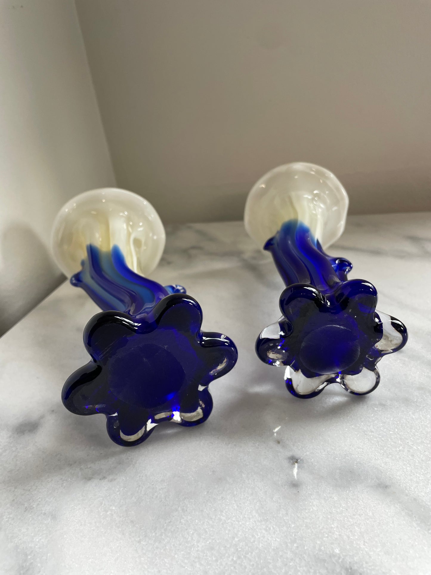 1970s Vintage Murano Attributed Jack in the Pulpit Art Glass Vases- Set of 2