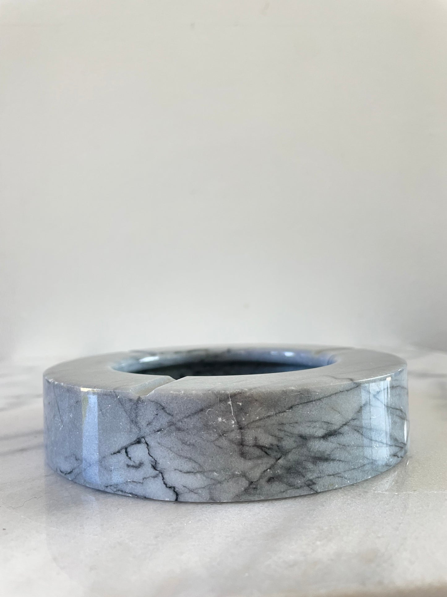 Vintage Modernist Light Gray Marble Cylinder Catchall/Ashtray