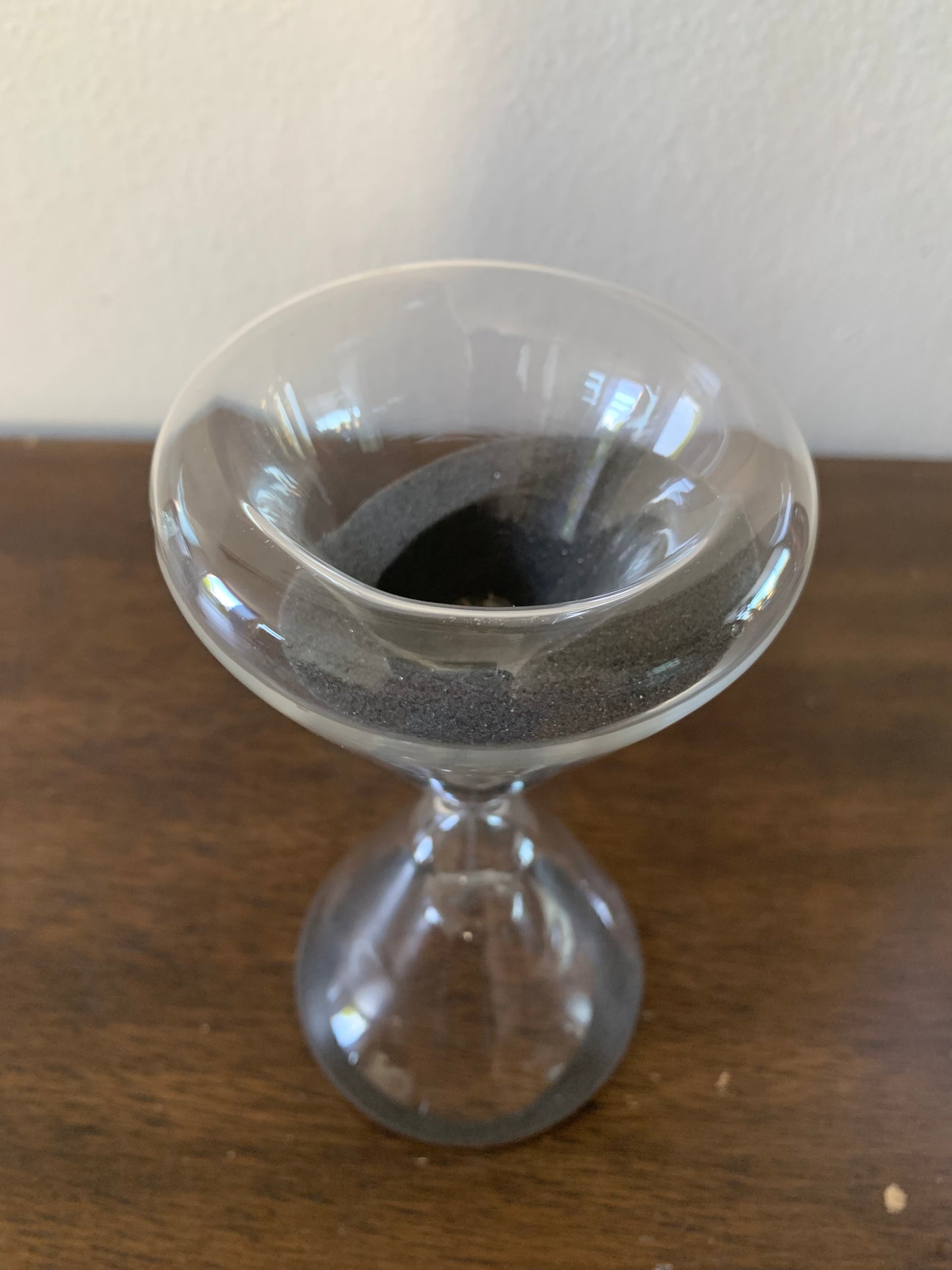 Mid-Century Modern Blown Cone Shape 1/2 Hour Glass With Black Sand