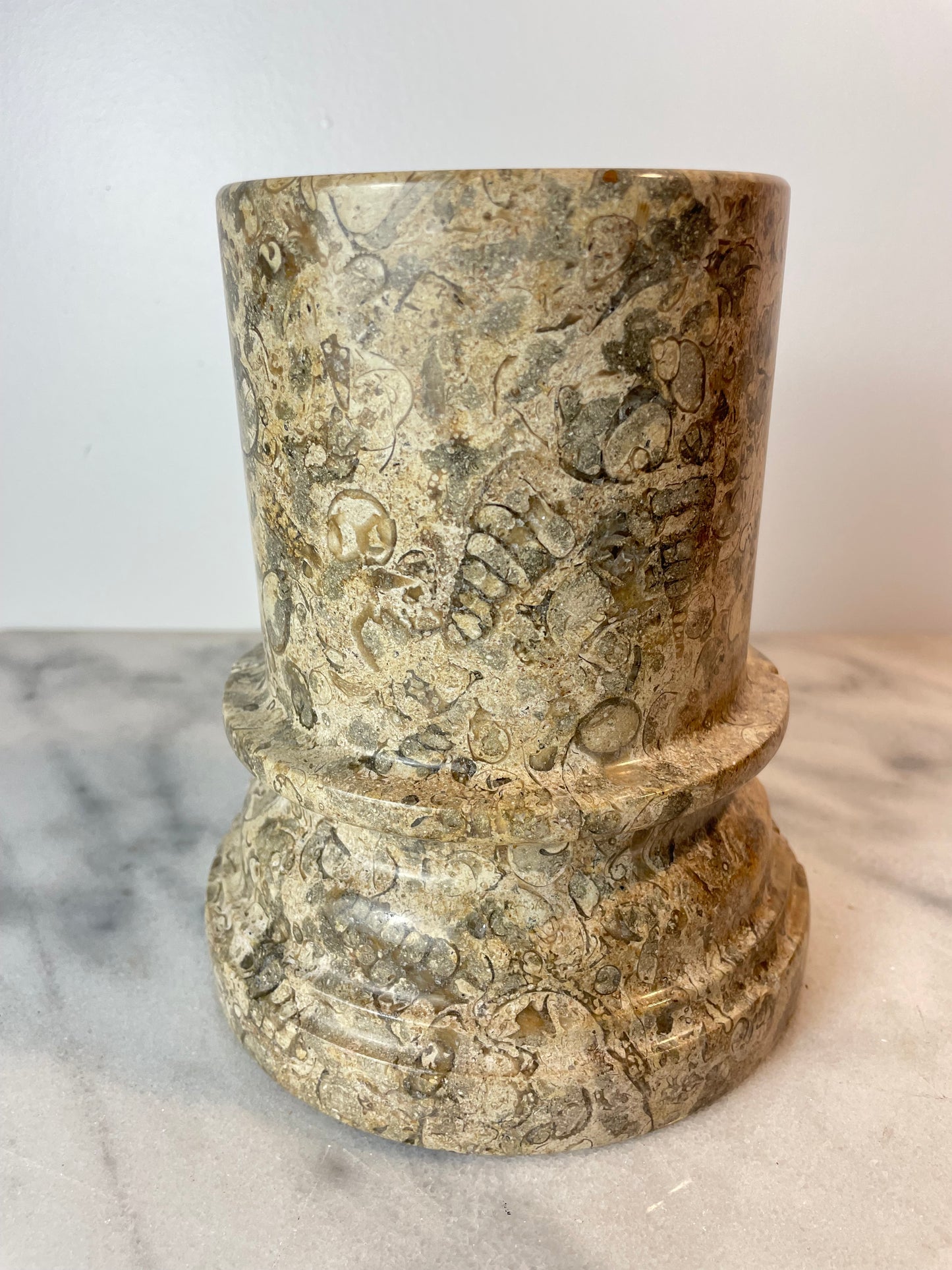 1980s Postmodern Fossil Stone Column Bookends Sculptural Natural Stone Pair