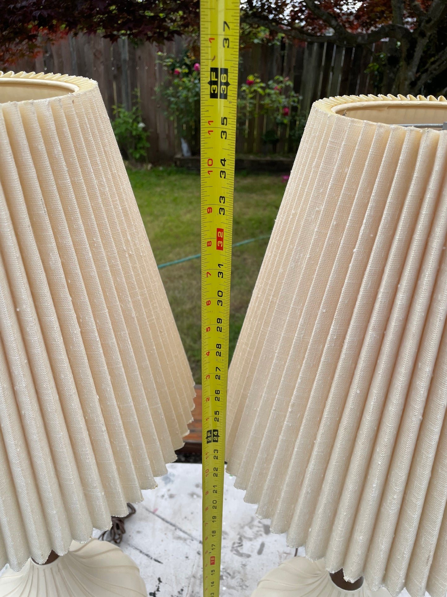 Mid-Century Modern Elongated Fortune Lamp Co. Teardrop Table Lamp in Walnut & Porcelain - A Pair