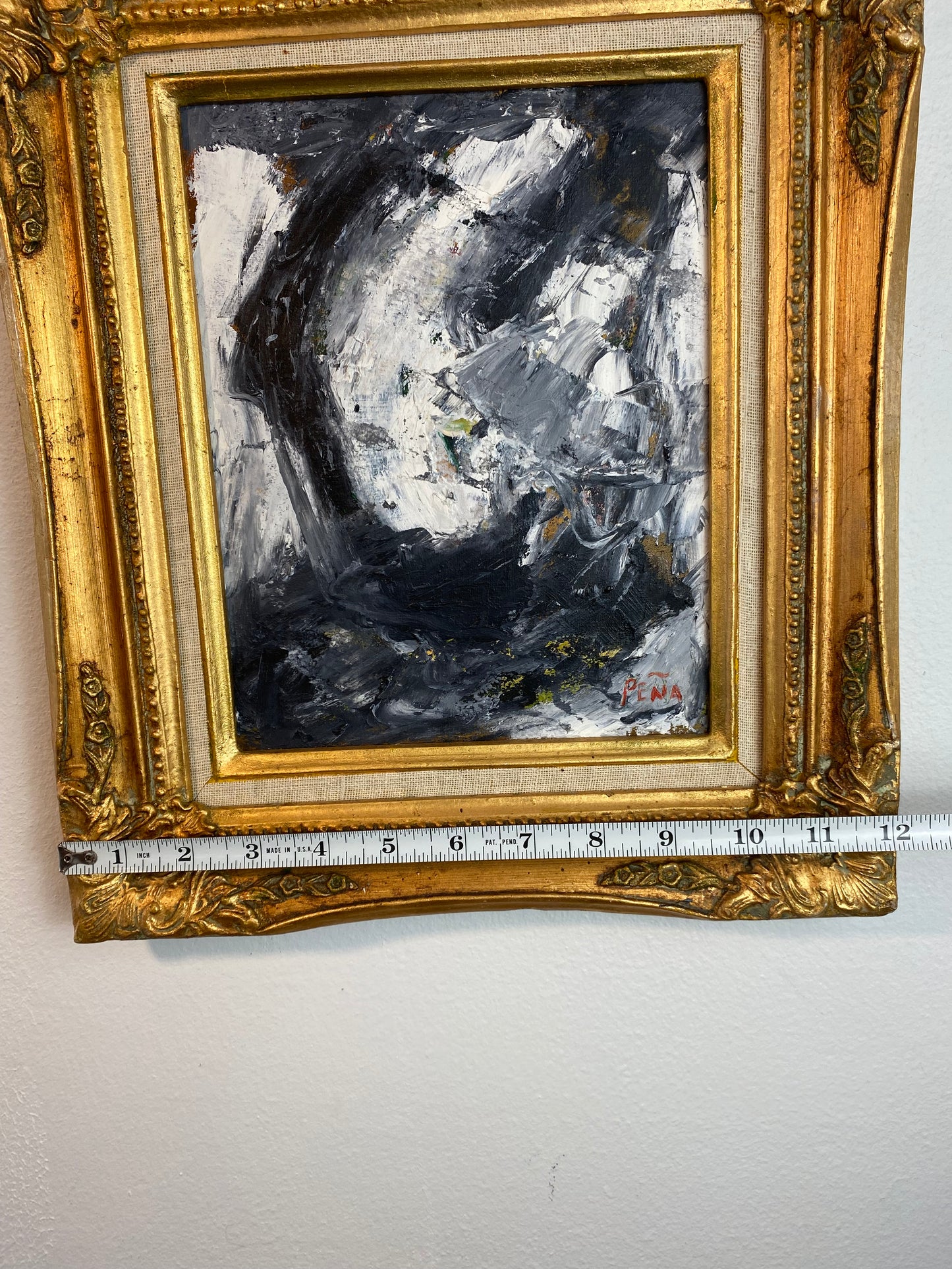 Original Abstract Expressionist Oil Painting in Ornate Vintage Gilded Frame by Francisco Peña 2026
