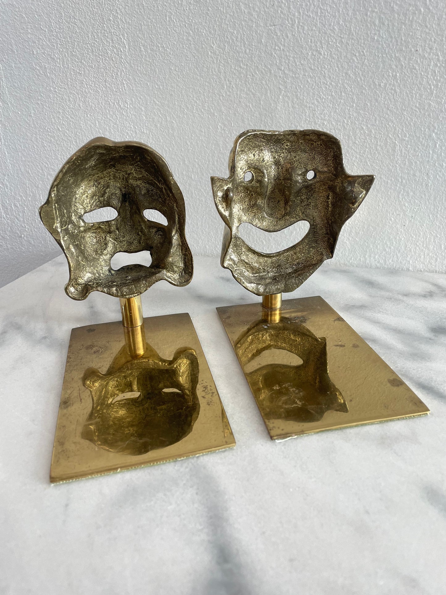 Vintage Thespian Greek Drama Mask Bookends Comedy & Tragedy