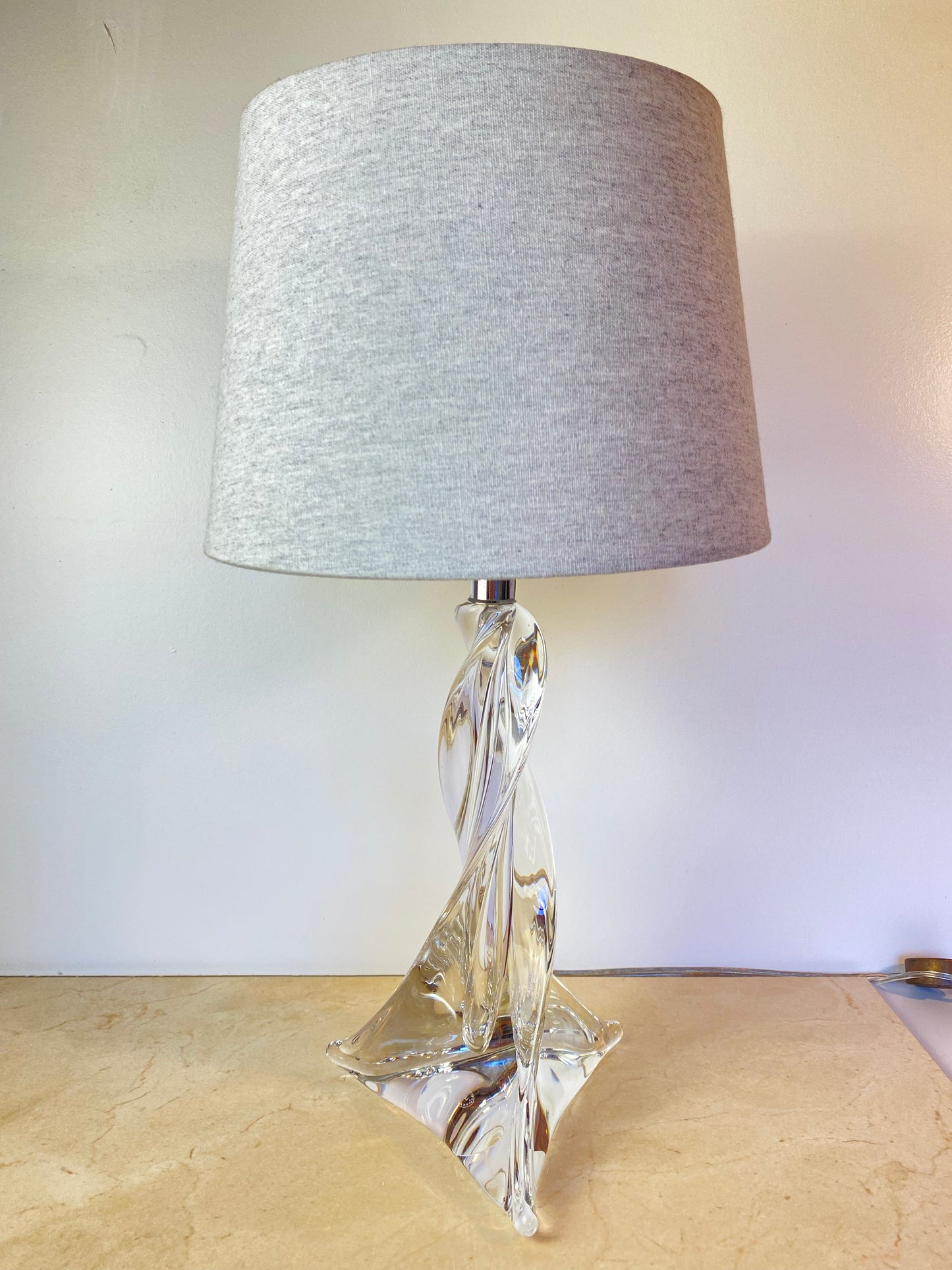 Maison Saint Louis France Twisted Crystal Table Lamp, Signed French Mid-Century Modern Lighting