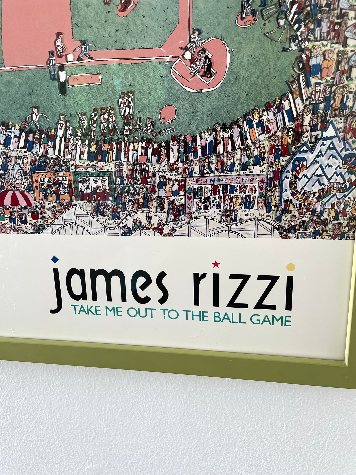 1990s James Rizzi Print "Take Me Out to the Ballgame", Framed