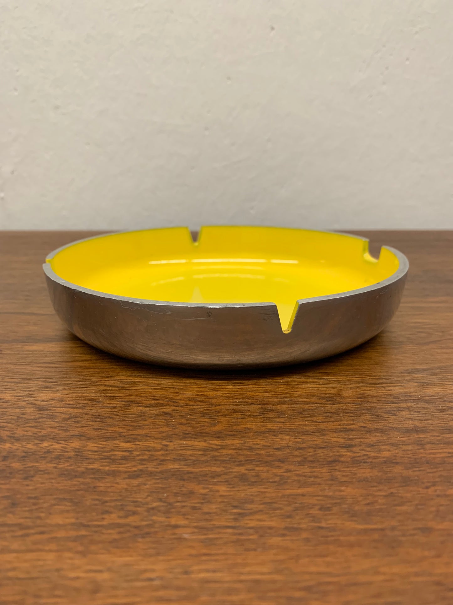 Mid-Century Chrome & Yellow Mod Ashtray