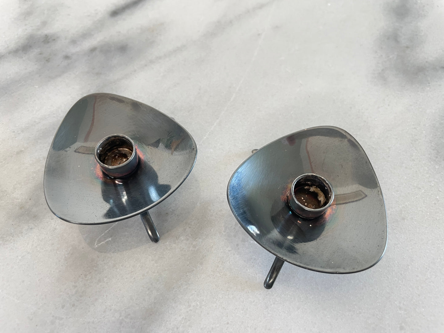Mid 20th Century Carl Cohr Atla Denmark Modernist Silverplate Candleholders- a Pair