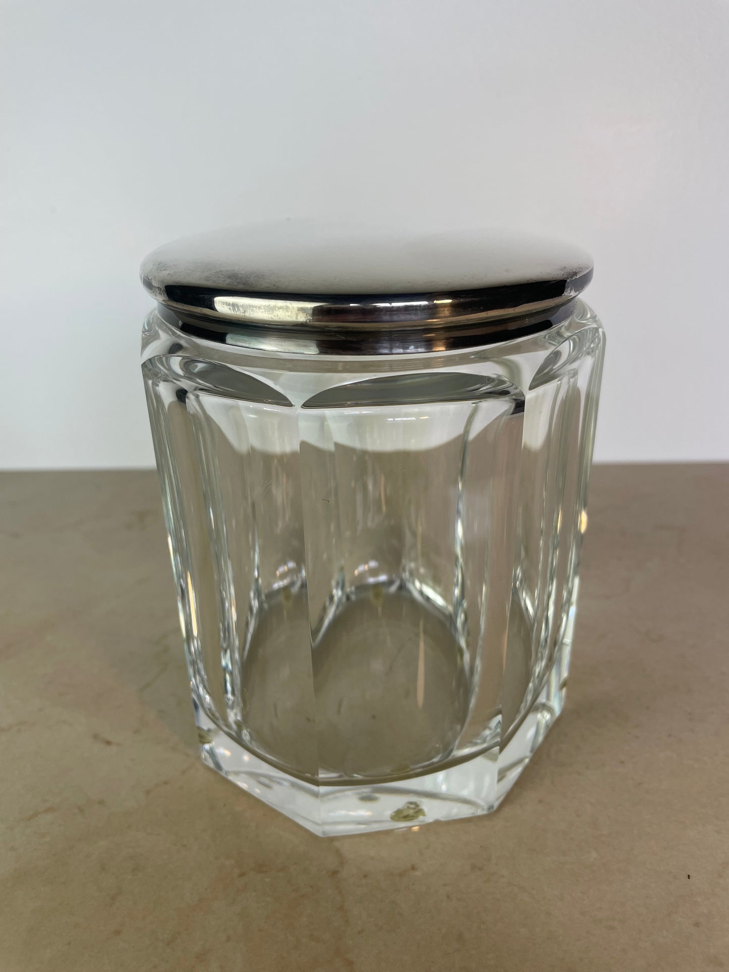 Vintage Plata Lappas Faceted Crystal Jar With Silverplate Lid, Argentina