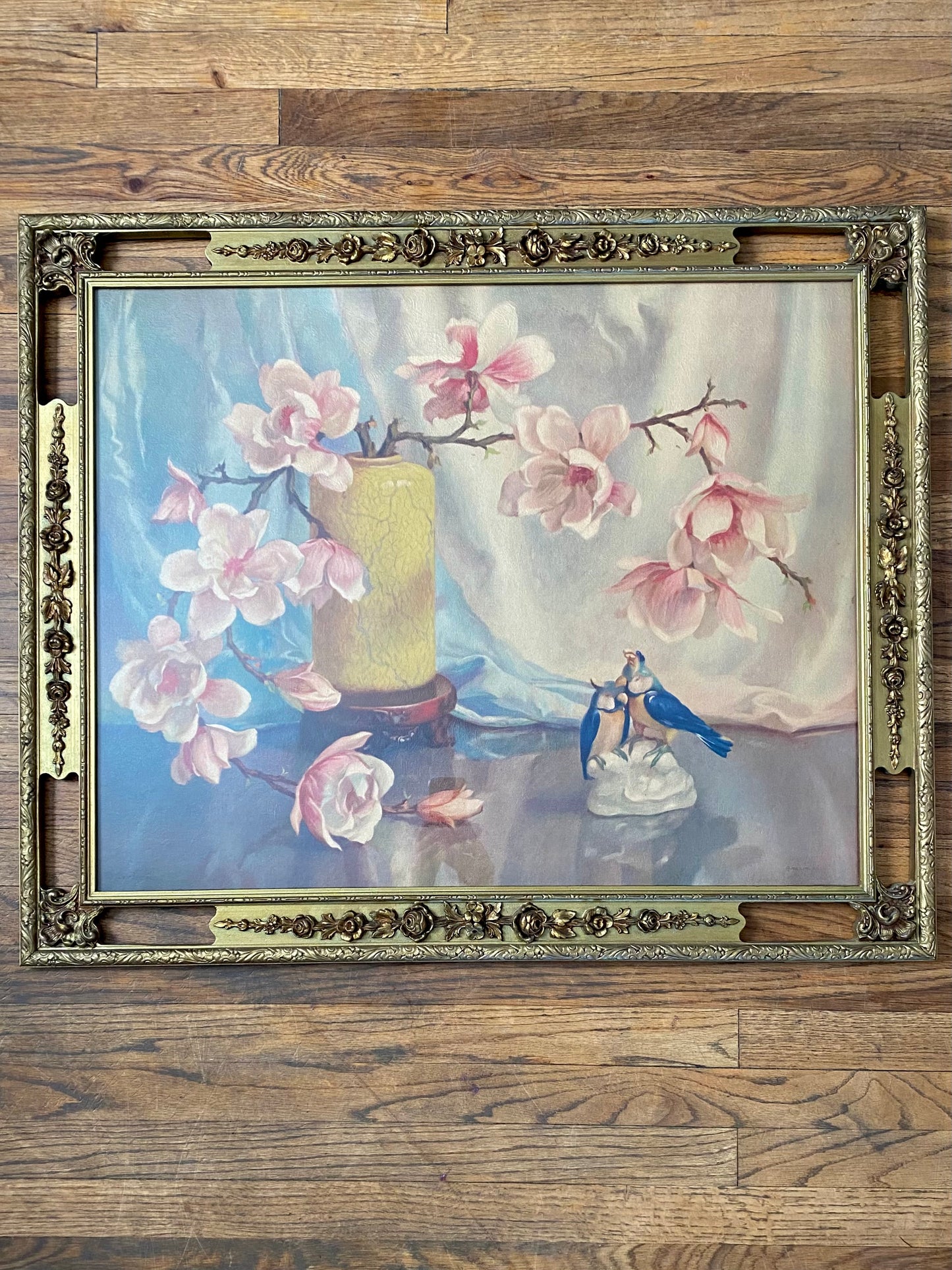 Vintage Framed “Magnolias” Lithograph by Frans Oerder — Morris & Bendien Ny Floral Still Life Reproduction