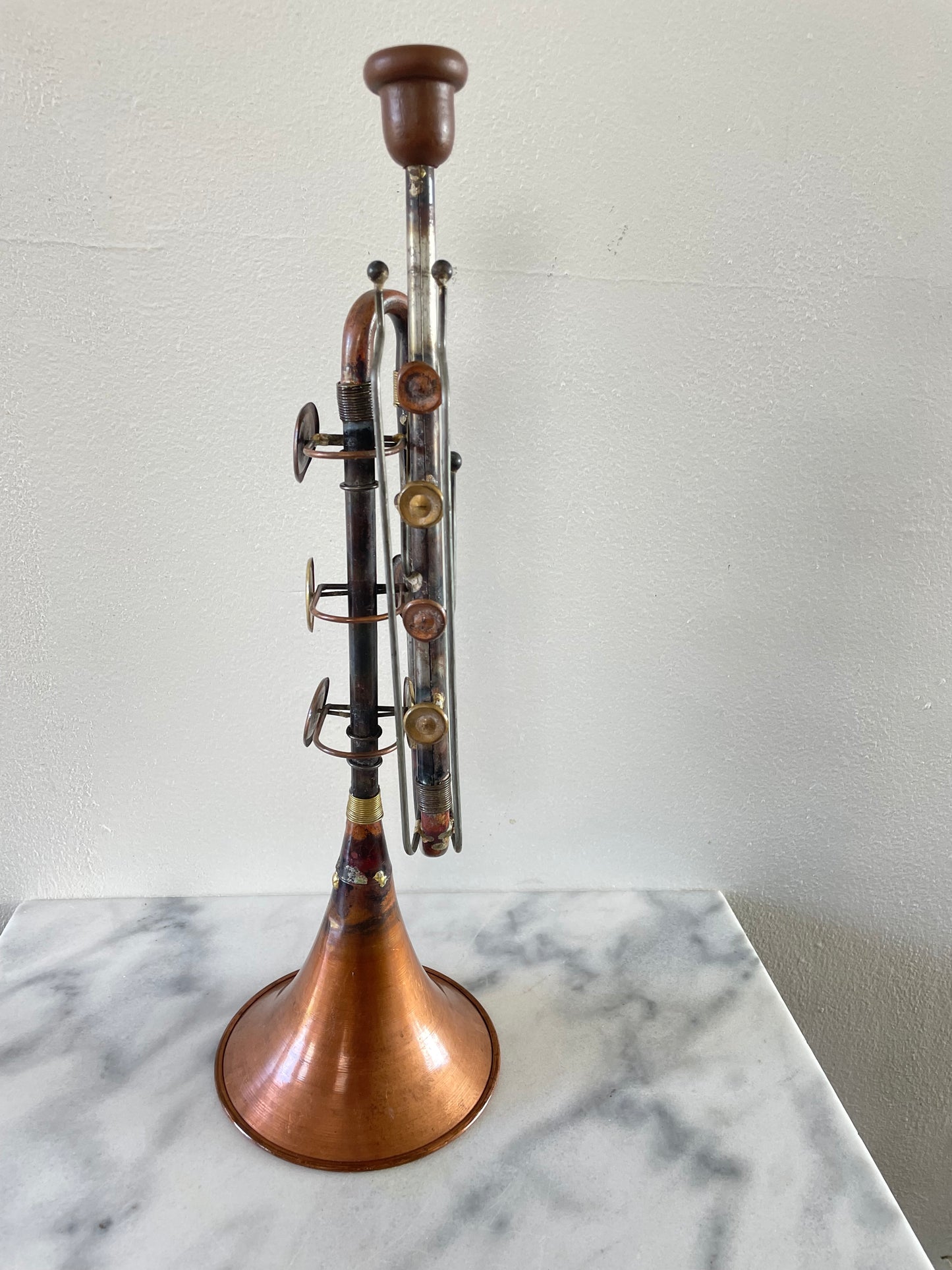 Mid 20th Century Vintage Mixed Metal Trumpet Sculpture