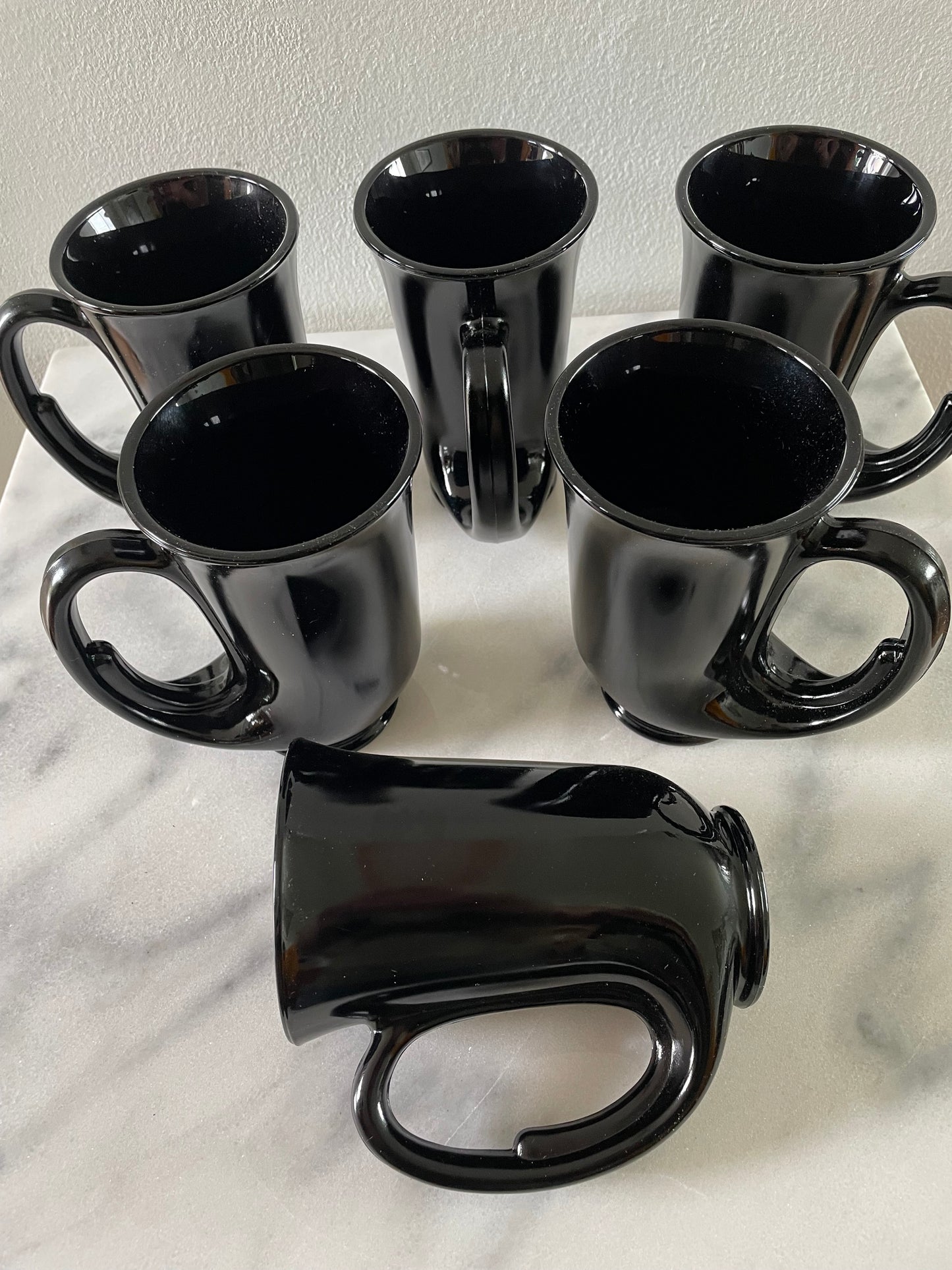 Vintage Black Glass Trumpet Mugs by Tiara Glass - Set of 6