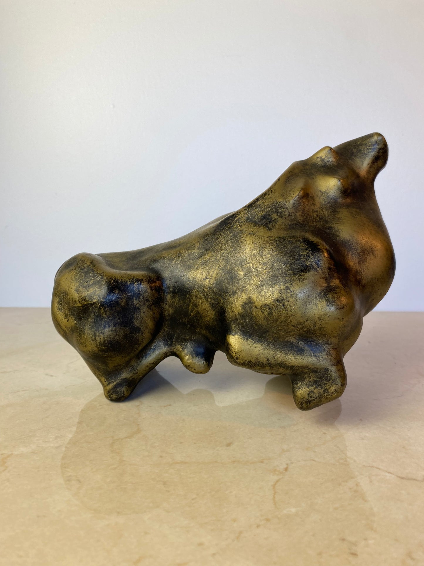 Signed Mid-Century Modern Brutalist Ceramic Bull Sculpture by Boštjan Putrih, 1970s