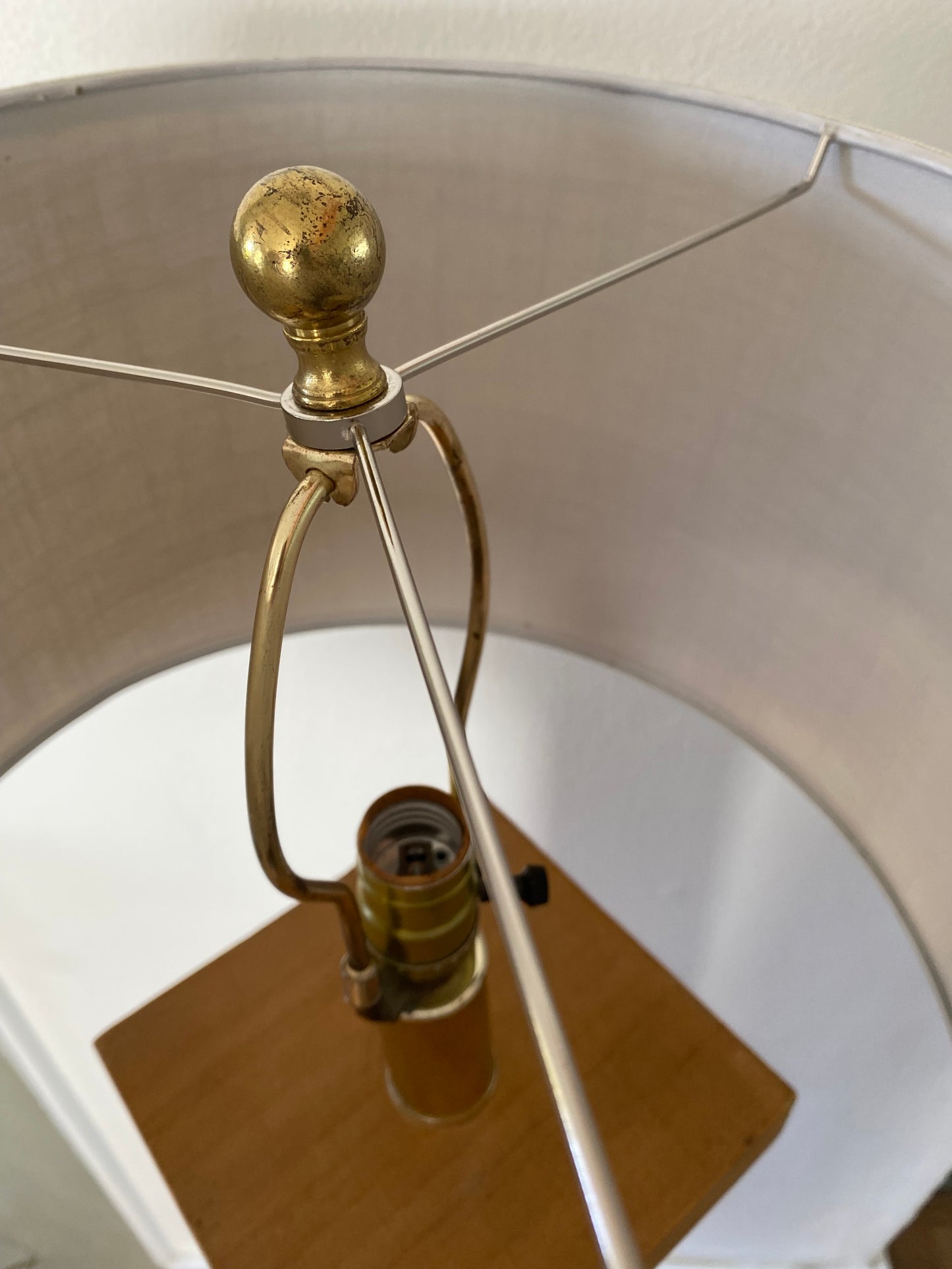 Vintage Italian Wood Architectural Column Floor Lamp With Brass Finial