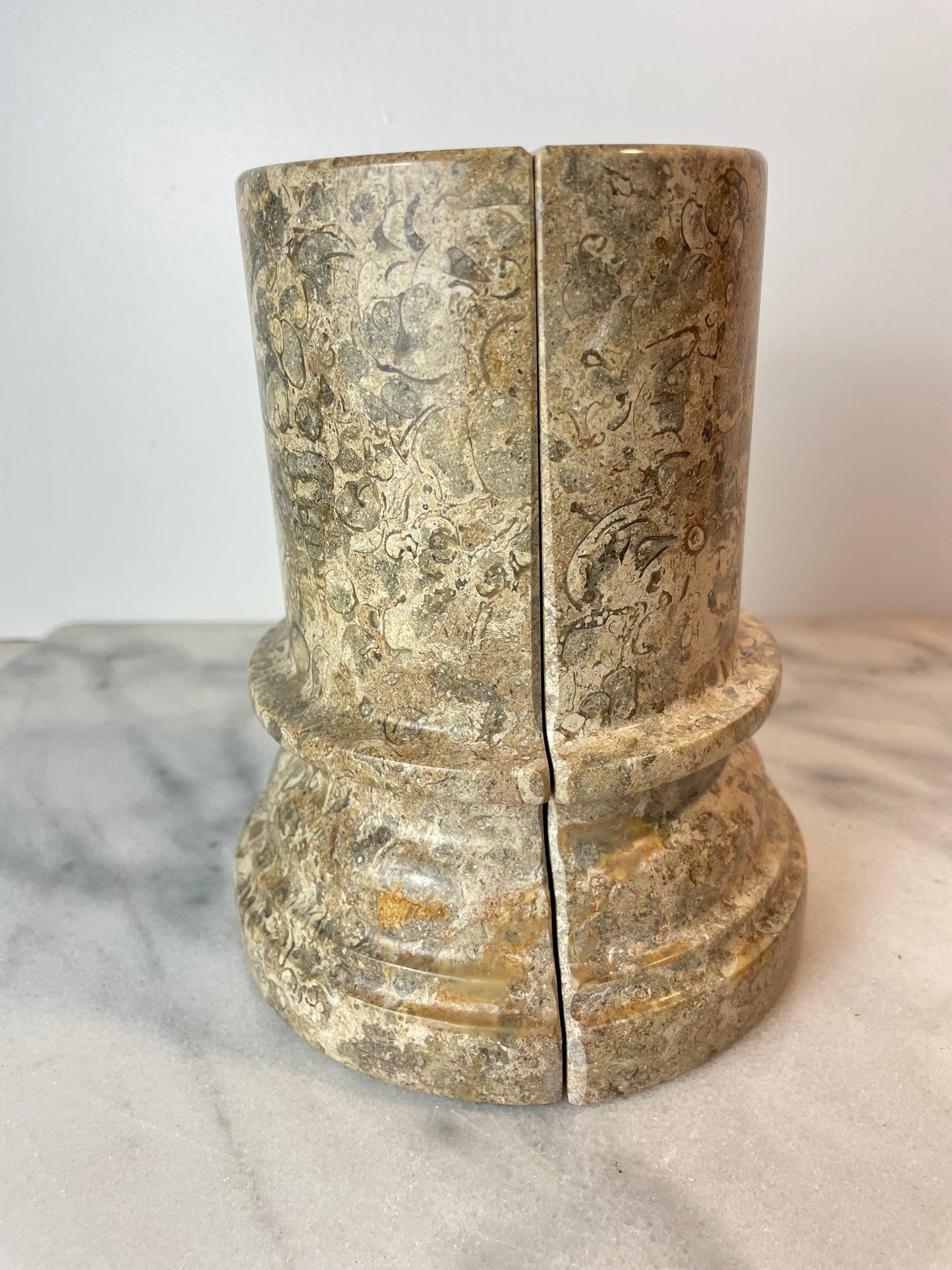 1980s Postmodern Fossil Stone Column Bookends Sculptural Natural Stone Pair