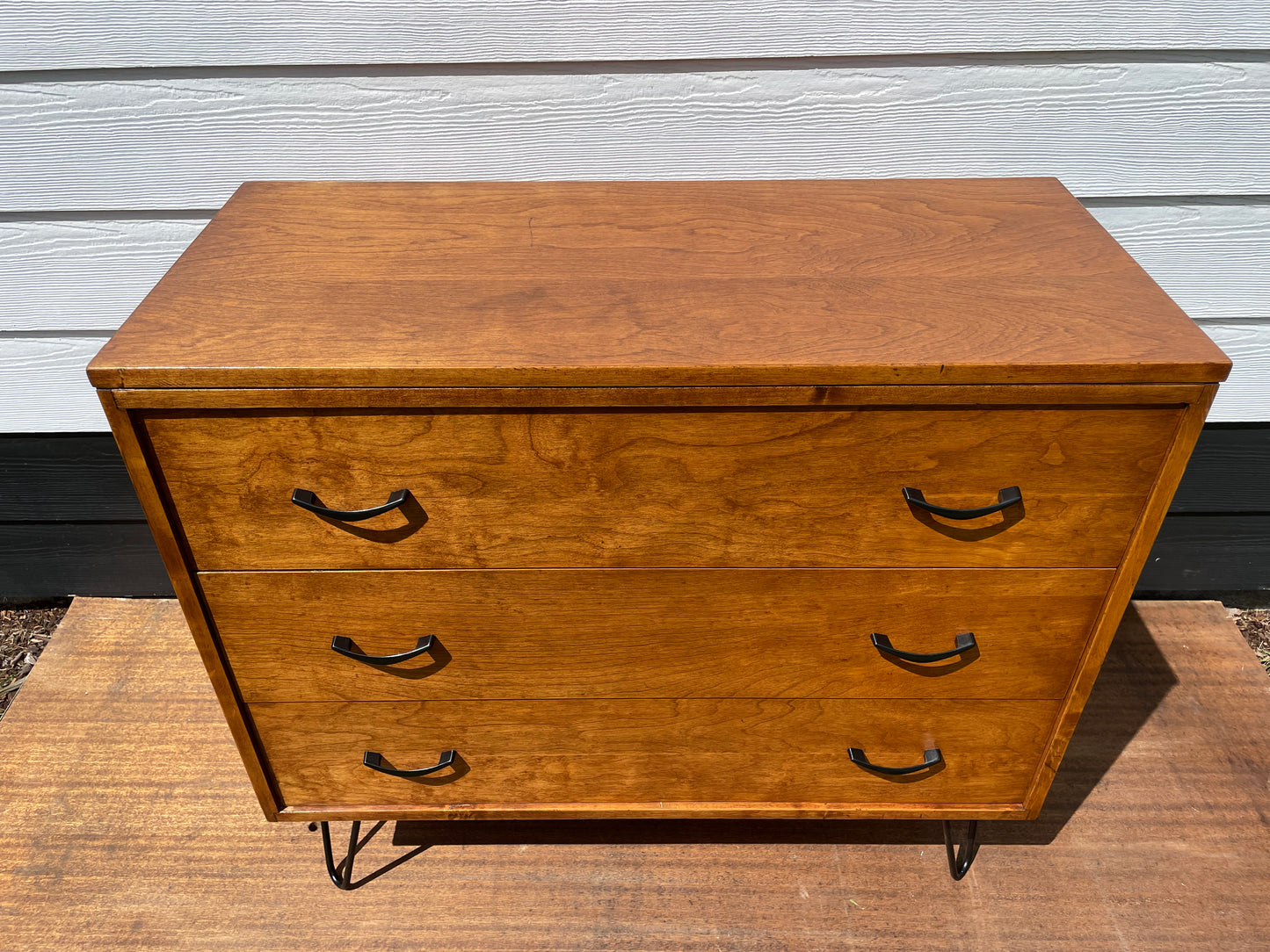 Mid-Century Modern Wood 3 Drawer Dresser on Hairpin Legs