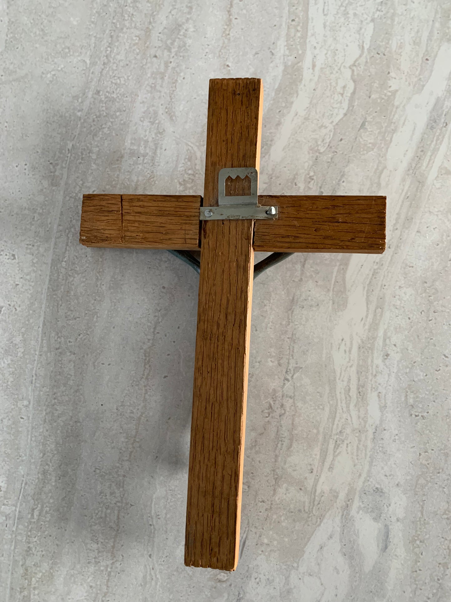 Vintage Modernist French Style Bronze & Wood Crucifix