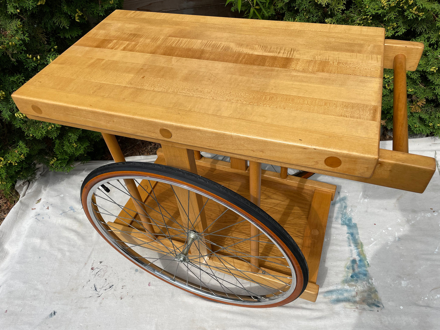 Bill W Saunders, Chopping Block on Bicycle Wheels Bar Cart Pasadena Art Design