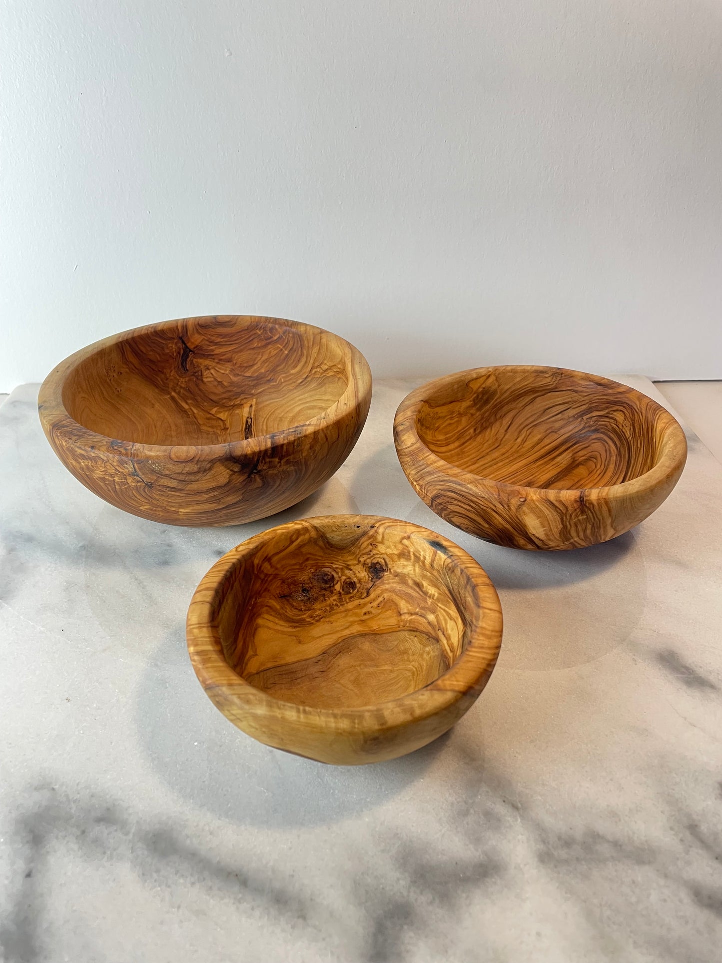 Set of 3 Hand-Turned Olive Wood Nesting Bowls — Organic Modern Decorative Woodware