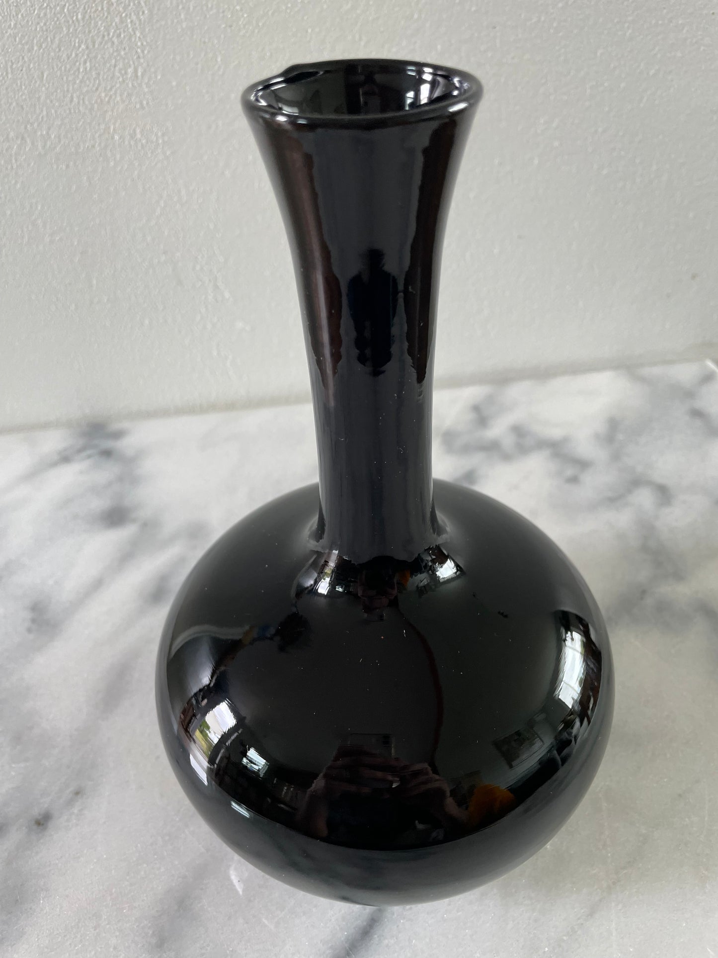 Vintage 1970s Black Glass Vase by Tiara Glass
