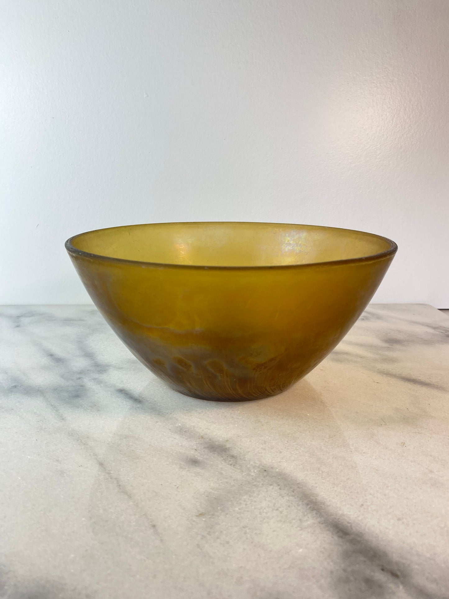 Vintage Arcopal France “Volcan” Frosted Amber Opaline Art Glass Bowl