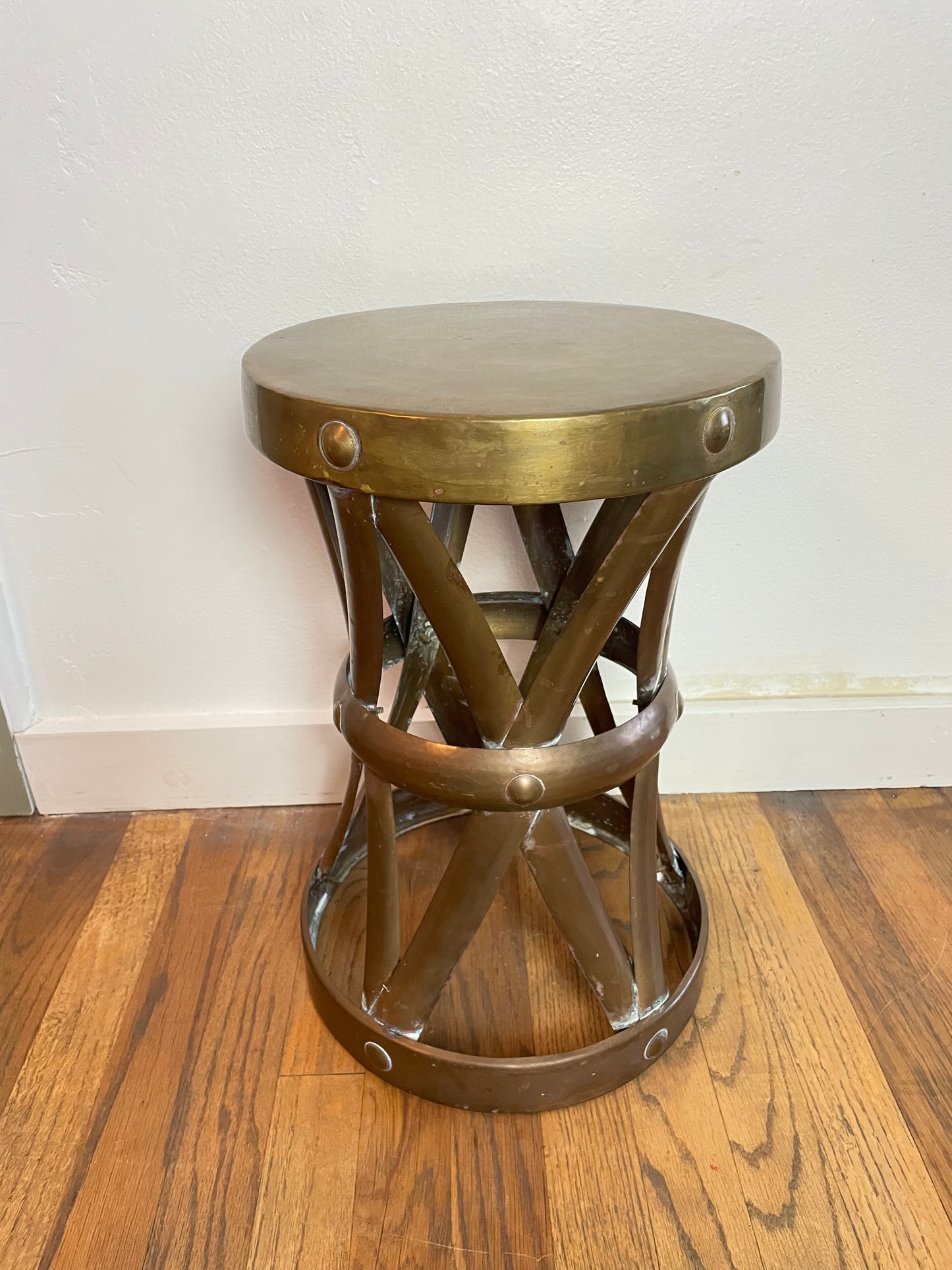 Mid-Century Modern Attributed to Sarreid Ltd. Brass X-Base Stool / Accent Table