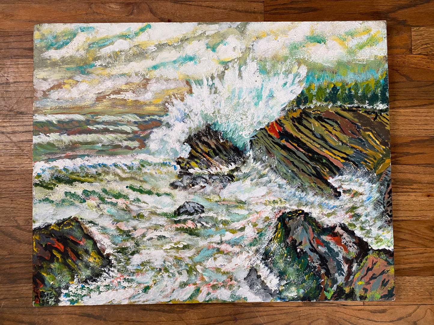 Vintage Abstract Seascape Oil Painting on Canvas — Expressive Coastal Modern Ar